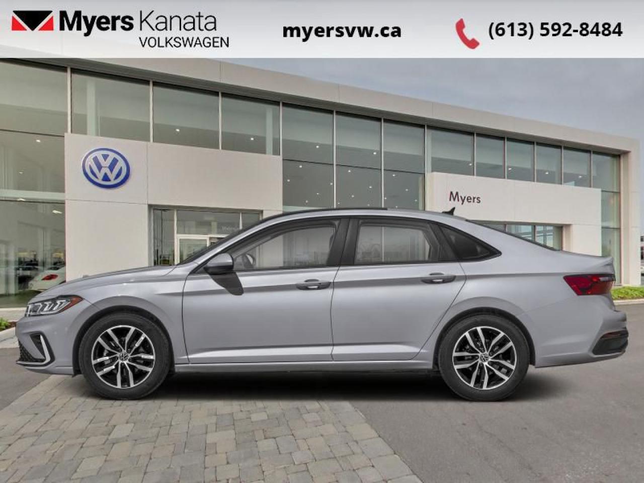 <b>Sport Package!</b><br> <br> <br> <br>  Welcome. <br> <br><br> <br> This pyrite silver metallic sedan  has an automatic transmission and is powered by a  158HP 1.5L 4 Cylinder Engine.<br> <br> Our Jettas trim level is Comfortline. Standard features include wireless charging for mobile devices, adaptive cruise control and remote engine start, along with heated front seats with a heated steering wheel, mobile hotspot internet access, and an 8-inch infotainment screen with SiriusXM, Apple CarPlay and Android Auto. Safety features include lane keeping assist with lane departure warning, blind spot monitoring, front and rear collision mitigation and autonomous emergency braking. This vehicle has been upgraded with the following features: Sport Package. <br><br> <br>To apply right now for financing use this link : <a href=https://www.myersvw.ca/en/form/new/financing-request-step-1/44 target=_blank>https://www.myersvw.ca/en/form/new/financing-request-step-1/44</a><br><br> <br/>   0% financing for 24 months. 5.29% financing for 84 months. <br> Buy this vehicle now for the lowest bi-weekly payment of <b>$250.80</b> with $0 down for 84 months @ 5.29% APR O.A.C. ( taxes included, $1071 (OMVIC fee, Air and Tire Tax, Wheel Locks, Admin fee, Security and Etching) is included in the purchase price.    ).  Incentives expire 2025-03-31.  See dealer for details. <br> <br> <br>LEASING:<br><br>Estimated Lease Payment: $208 bi-weekly <br>Payment based on 6.49% lease financing for 60 months with $0 down payment on approved credit. Total obligation $27,052. Mileage allowance of 16,000 KM/year. Offer expires 2025-03-31.<br><br><br>Call one of our experienced Sales Representatives today and book your very own test drive! Why buy from us? Move with the Myers Automotive Group since 1942! We take all trade-ins - Appraisers on site!<br> Come by and check out our fleet of 30+ used cars and trucks and 100+ new cars and trucks for sale in Kanata.  o~o