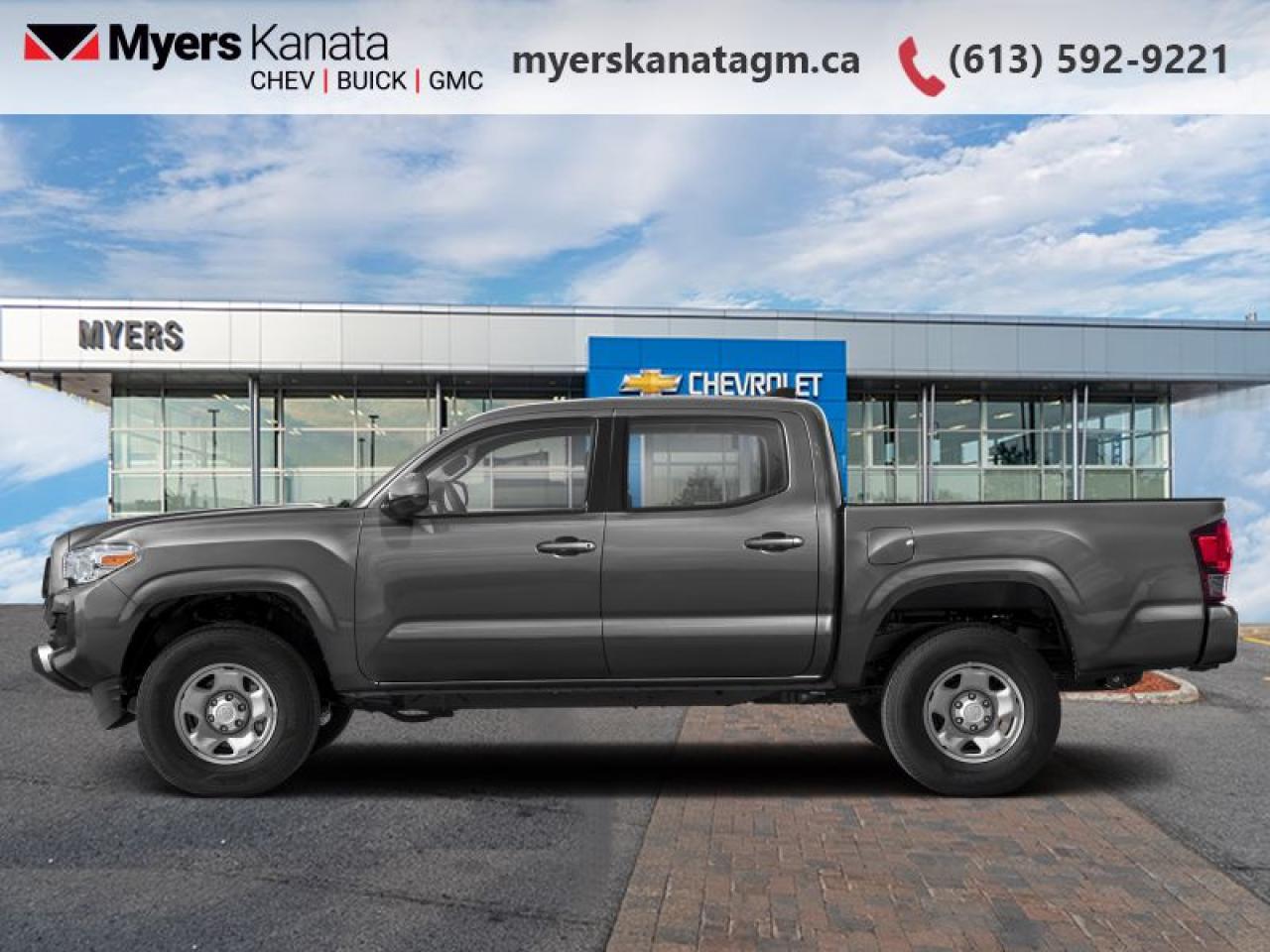 <b>Heated Seats,  Apple CarPlay,  Android Auto,  Adaptive Cruise Control,  EZ Tailgate!</b><br> <br>     This  2021 Toyota Tacoma is fresh on our lot in Kanata. <br> <br>This Toyota Tacoma is what happens when a 50+ year legacy of toughness meets a whole lot of modern tech and combines it all into one unstoppable package. Theres also more to this impressive machine than just its aggressive good looks. Inside youll find superior comfort and technology to keep you feeling refreshed during those hard-charging expeditions and its advanced off-road suspension makes sure you get home in one piece. If you find yourself ready for a truck that can actually keep up with your on the go lifestyle, then this Tacoma is a great place to start.This  crew cab 4X4 pickup  has 88,212 kms. Its  magnetic grey metallic in colour  and is completely accident free based on the <a href=https://vhr.carfax.ca/?id=2D5qRRLF0A7yj9g4OYQ5/D3ErhQLTarM target=_blank>CARFAX Report</a> . It has an automatic transmission and is powered by a  278HP 3.5L V6 Cylinder Engine. <br> <br> Our Tacomas trim level is SR. Built to out-perform, this dependable Tacoma comes with everything you need and more such as a 6 foot cargo bed with a rear step bumper and an easy lift & lower tailgate, remote keyless entry, heated front seats, a 7 inch touchscreen that features Apple CarPlay, Android Auto, wireless streaming audio, a rear view camera, USB and aux jacks, power heated mirrors and rear underseat storage. Additional features include a sliding rear window, Toyota Safety Sense that includes lane departure warning, automatic highbeam assist, dynamic radar cruise control and pedestrian detection plus much more. This vehicle has been upgraded with the following features: Heated Seats,  Apple Carplay,  Android Auto,  Adaptive Cruise Control,  Ez Tailgate,  Remote Keyless Entry,  Streaming Audio. <br> <br>To apply right now for financing use this link : <a href=https://www.myerskanatagm.ca/finance/ target=_blank>https://www.myerskanatagm.ca/finance/</a><br><br> <br/><br>Price is plus HST and licence only.<br> Book a test drive today at myerskanatagm.ca<br>*LIFETIME ENGINE TRANSMISSION WARRANTY NOT AVAILABLE ON VEHICLES WITH KMS EXCEEDING 140,000KM, VEHICLES 8 YEARS & OLDER, OR HIGHLINE BRAND VEHICLE(eg. BMW, INFINITI. CADILLAC, LEXUS...)<br> Come by and check out our fleet of 20+ used cars and trucks and 160+ new cars and trucks for sale in Kanata.  o~o