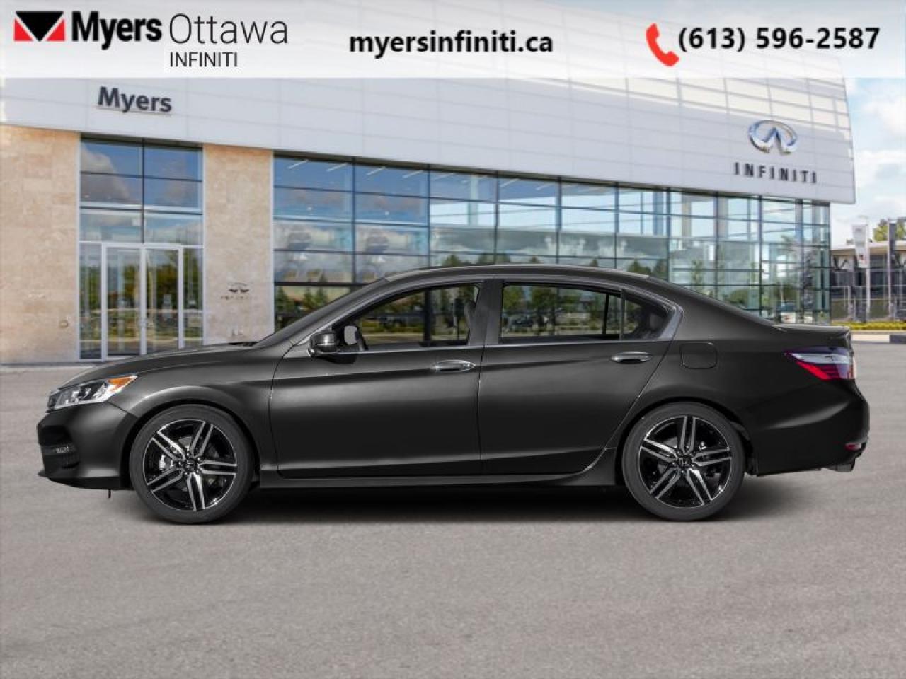 <b>Low Mileage, Sunroof,  Bluetooth,  Blind Sport Assist,  Premium Sound Package,  Rear View Camera!</b><br> <br>  Compare at $20597 - Our Price is just $19997! <br> <br>   A journalist favorite, the 2016 Honda Accord remains the sedan of choice in the mid-size segment. This  2016 Honda Accord Sedan is fresh on our lot in Ottawa. <br> <br>When does a car become more than just a car? For over three decades, the Accord has been Hondas answer. In its ninth generation, Hondas signature vehicle continues to evolve with drivers and all of their humanity in mind. And the relationship between an Accord and its owner continues to be something very special. The Honda Accord is a comfortable, efficient car you can count on. This low mileage  sedan has just 17,097 kms. Its  crystal black p in colour  . It has an automatic transmission and is powered by a  189HP 2.4L 4 Cylinder Engine.  It may have some remaining factory warranty, please check with dealer for details. <br> <br> Our Accord Sedans trim level is Sport. The Sport trim adds some extra excitement to this Accord. It comes with an AM/FM CD/MP3 player with 7 speaker premium audio, Bluetooth connectivity, dual exhaust with chrome tips, aluminum alloy wheels, a power moonroof, Honda LaneWatch blind spot display, heated front seats, dual-zone automatic climate control, a rear view camera, and more. This vehicle has been upgraded with the following features: Sunroof,  Bluetooth,  Blind Sport Assist,  Premium Sound Package,  Rear View Camera,  Heated Seats. <br> <br>To apply right now for financing use this link : <a href=https://www.myersinfiniti.ca/finance/ target=_blank>https://www.myersinfiniti.ca/finance/</a><br><br> <br/><br> Buy this vehicle now for the lowest bi-weekly payment of <b>$264.04</b> with $0 down for 48 months @ 10.00% APR O.A.C. ( taxes included, and licensing fees   ).  See dealer for details. <br> <br>*LIFETIME ENGINE TRANSMISSION WARRANTY NOT AVAILABLE ON VEHICLES WITH KMS EXCEEDING 140,000KM, VEHICLES 8 YEARS & OLDER, OR HIGHLINE BRAND VEHICLE(eg. BMW, INFINITI. CADILLAC, LEXUS...)<br> Come by and check out our fleet of 20+ used cars and trucks and 60+ new cars and trucks for sale in Ottawa.  o~o