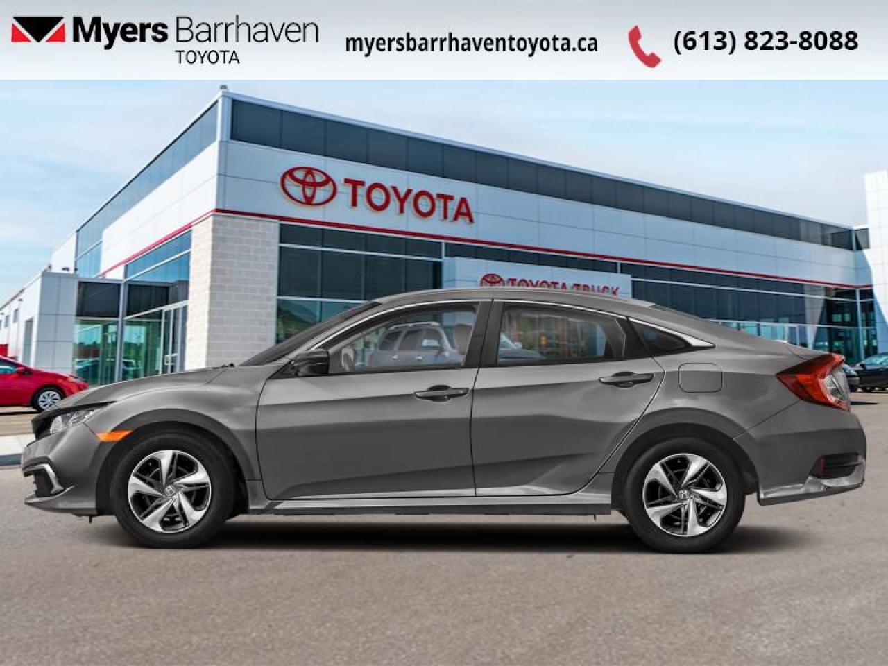 <b>Heated Seats, Apple CarPlay, Android Auto, Lane Keep Assist, Collision Mitigation, Siri EyesFree, Remote Keyless Entry, Adaptive Cruise</b><br> <br>  Compare at $23814 - Our Live Market Price is just $22898! <br> <br>   The confident styling and impressive performance of this 2020 Honda Civic solidifies its sports car inspired evolution. This  2020 Honda Civic Sedan is fresh on our lot in Ottawa. <br> <br>With harmonious power, excellent handling capability, plus its engaging driving dynamic, this 2020 Honda Civic is a highly compelling choice in the eco-friendly compact car segment. Regardless of your style preference or driving habits, this impressive Honda Civic will perfectly suit your wants and needs. The Civic offers the right amount of cargo space, an aggressive exterior design with sporty and sleek body lines, plus a comfortable and ergonomic interior layout that works well with all family sizes. This Civic easily makes a bold statement without saying a word! This  sedan has 69,316 kms. Its  silver in colour  and is completely accident free based on the <a href=https://vhr.carfax.ca/?id=UUvnciX+c4S13dVhY+BLwM1akwR7V1PF target=_blank>CARFAX Report</a> . It has an automatic transmission and is powered by a  smooth engine.  It may have some remaining factory warranty, please check with dealer for details. <br> <br> Our Civic Sedans trim level is LX CVT. This LX Civic still packs a lot of features for an incredible value with driver assistance technology like collision mitigation with forward collision warning, lane keep assist with road departure mitigation, adaptive cruise control, straight driving assist for slopes, and automatic highbeams you normally only expect with a higher price. The interior is as comfy and advanced as you need with heated front seats, remote keyless entry, Apple CarPlay, Android Auto, Bluetooth, Siri EyesFree, WiFi tethering, steering wheel with cruise and audio controls, multi-angle rearview camera, 7 inch driver information display, and automatic climate control. The exterior has some great style with a refreshed grille, independent suspension, heated power side mirrors, and LED taillamps.<br> <br>To apply right now for financing use this link : <a href=https://www.myersbarrhaventoyota.ca/quick-approval/ target=_blank>https://www.myersbarrhaventoyota.ca/quick-approval/</a><br><br> <br/><br> Buy this vehicle now for the lowest bi-weekly payment of <b>$190.16</b> with $0 down for 72 months @ 8.99% APR O.A.C. ( Plus applicable taxes -  Plus applicable fees   ).  See dealer for details. <br> <br>At Myers Barrhaven Toyota we pride ourselves in offering highly desirable pre-owned vehicles. We truly hand pick all our vehicles to offer only the best vehicles to our customers. No two used cars are alike, this is why we have our trained Toyota technicians highly scrutinize all our trade ins and purchases to ensure we can put the Myers seal of approval. Every year we evaluate 1000s of vehicles and only 10-15% meet the Myers Barrhaven Toyota standards. At the end of the day we have mutual interest in selling only the best as we back all our pre-owned vehicles with the Myers *LIFETIME ENGINE TRANSMISSION warranty. Thats right *LIFETIME ENGINE TRANSMISSION warranty, were in this together! If we dont have what youre looking for not to worry, our experienced buyer can help you find the car of your dreams! Ever heard of getting top dollar for your trade but not really sure if you were? Here we leave nothing to chance, every trade-in we appraise goes up onto a live online auction and we get buyers coast to coast and in the USA trying to bid for your trade. This means we simultaneously expose your car to 1000s of buyers to get you top trade in value. <br>We service all makes and models in our new state of the art facility where you can enjoy the convenience of our onsite restaurant, service loaners, shuttle van, free Wi-Fi, Enterprise Rent-A-Car, on-site tire storage and complementary drink. Come see why many Toyota owners are making the switch to Myers Barrhaven Toyota. <br>*LIFETIME ENGINE TRANSMISSION WARRANTY NOT AVAILABLE ON VEHICLES WITH KMS EXCEEDING 140,000KM, VEHICLES 8 YEARS & OLDER, OR HIGHLINE BRAND VEHICLE(eg. BMW, INFINITI. CADILLAC, LEXUS...)<br> Come by and check out our fleet of 80+ used cars and trucks and 20+ new cars and trucks for sale in Ottawa.  o~o