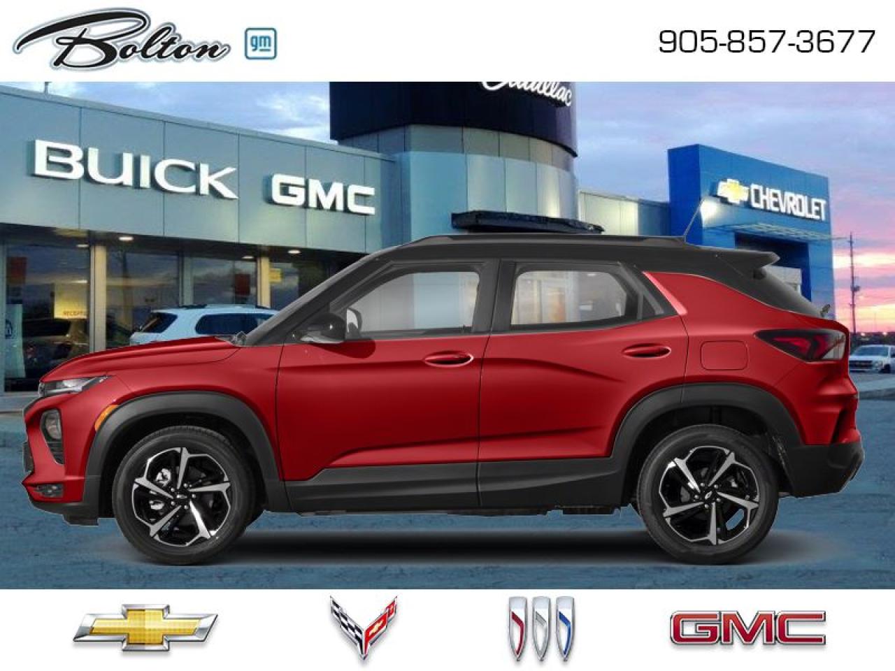 <b>Sunroof,  Power Liftgate, Convenience Package!</b><br> <br> Our sales staff will help you find that used vehicle you have been looking for - come see us today!<br> <br>   This Trailblazer is ready to get up, get out, and enjoy the open road ahead. This  2021 Chevrolet Trailblazer is fresh on our lot in Bolton. <br> <br>The 2021 Trailblazer is spacious, bold and has the technology and capability to help you get up and get out there. Whether the trail you blaze is on the pavement or off of it, this incredible Trailblazer is ready to be your partner through it all. Striking style is the first thing youll notice about this SUV. Its sculpted design and bold proportions give it a fresh, modern feel. While its capable chassis and seating for the whole family means this SUV is ready for whats next. The spacious interior features a versatile center console that keeps items within easy reach. Your passengers will stay comfortable with plenty of rear-seat leg room and tons of spots to store their things.This  SUV has 81,511 kms. Its  scarlet red  metallic in colour  and is completely accident free based on the <a href=https://vhr.carfax.ca/?id=feFGim19WPheuMLZr5IfMCikPZEsbpGF target=_blank>CARFAX Report</a> . It has an automatic transmission and is powered by a  155HP 1.3L 3 Cylinder Engine.  It may have some remaining factory warranty, please check with dealer for details. <br> <br> Our Trailblazers trim level is RS. Designed for on road performance, this Trailblazer RS comes equipped with an aggressive looking front grille, larger aluminum wheels, dual exhaust outlets, a stronger drivetrain, remote engine start, LED fog lights, blind spot detection, rear cross traffic alert and rear park assist. Additional features are heated Leatherette seats, a power driver seat, Intellibeam automatic headlights, a colour touchscreen infotainment system featuring wireless Android Auto and wireless Apple CarPlay, Bluetooth streaming audio with voice command, lane keep assist with lane departure warning. Other great features include front collision alert, automatic emergency braking, an HD rear vision camera, 40/60 split rear bench seat and is 4G LTE Wi-Fi hotspot capable. This vehicle has been upgraded with the following features: Sunroof,  Power Liftgate, Convenience Package. <br> <br>To apply right now for financing use this link : <a href=http://www.boltongm.ca/?https://CreditOnline.dealertrack.ca/Web/Default.aspx?Token=44d8010f-7908-4762-ad47-0d0b7de44fa8&Lang=en target=_blank>http://www.boltongm.ca/?https://CreditOnline.dealertrack.ca/Web/Default.aspx?Token=44d8010f-7908-4762-ad47-0d0b7de44fa8&Lang=en</a><br><br> <br/><br>Call 1-877-626-5866 NOW before this vehicle is sold!!! 
*No Hassles, No Haggles, No Admin Fees,* *JUST OUR BEST PRICE, FIRST*!!!
*** GOOD CREDIT, BAD CREDIT, NO CREDIT, LET OUR FINANCE MANAGERS SHOW YOU THE DIFFERENCE THAT BUYING FROM BOLTON GM WILL MAKE, WE SPECIALIZE IN REBUILDING YOUR CREDIT!!!!*** 
Bolton GM is Only 15 minutes from Hwy 9, 400, 427 and 410
See our complete inventory at www.boltongm.ca
 o~o