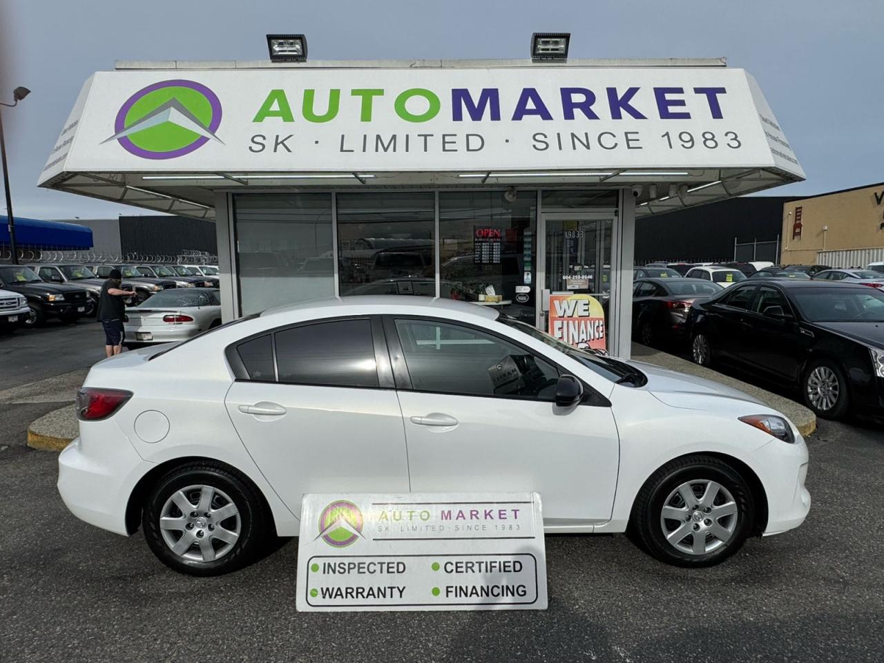 CALL OR TEXT KARL @ 6-0-4-2-5-0-8-6-4-6 FOR INFO & TO CONFIRM WHICH LOCATION.<br /><br />BEAUTIFUL MAZDA 3 WITH THE SPORTY 5 MANUAL TRANSMISSION. SUPER CLEAN INSIDE AND OUT, HARD TO FIND IN THIS CONDITION. <br /><br />2 LOCATIONS TO SERVE YOU, BE SURE TO CALL FIRST TO CONFIRM WHERE THE VEHICLE IS.<br /><br />We are a family owned and operated business for 40 years. Since 1983 we have been committed to offering outstanding vehicles backed by exceptional customer service, now and in the future. Whatever your specific needs may be, we will custom tailor your purchase exactly how you want or need it to be. All you have to do is give us a call and we will happily walk you through all the steps with no stress and no pressure.<br /><br />                                            WE ARE THE HOUSE OF YES!<br /><br />ADDITIONAL BENEFITS WHEN BUYING FROM SK AUTOMARKET:<br /><br />-ON SITE FINANCING THROUGH OUR 17 AFFILIATED BANKS AND VEHICLE                                                                                                                      FINANCE COMPANIES.<br />-IN HOUSE LEASE TO OWN PROGRAM.<br />-EVERY VEHICLE HAS UNDERGONE A 120 POINT COMPREHENSIVE INSPECTION.<br />-EVERY PURCHASE INCLUDES A FREE POWERTRAIN WARRANTY.<br />-EVERY VEHICLE INCLUDES A COMPLIMENTARY BCAA MEMBERSHIP FOR YOUR SECURITY.<br />-EVERY VEHICLE INCLUDES A CARFAX AND ICBC DAMAGE REPORT.<br />-EVERY VEHICLE IS GUARANTEED LIEN FREE.<br />-DISCOUNTED RATES ON PARTS AND SERVICE FOR YOUR NEW CAR AND ANY OTHER   FAMILY CARS THAT NEED WORK NOW AND IN THE FUTURE.<br />-40 YEARS IN THE VEHICLE SALES INDUSTRY.<br />-A+++ MEMBER OF THE BETTER BUSINESS BUREAU.<br />-RATED TOP DEALER BY CARGURUS 5 YEARS IN A ROW<br />-MEMBER IN GOOD STANDING WITH THE VEHICLE SALES AUTHORITY OF BRITISH   COLUMBIA.<br />-MEMBER OF THE AUTOMOTIVE RETAILERS ASSOCIATION.<br />-COMMITTED CONTRIBUTOR TO OUR LOCAL COMMUNITY AND THE RESIDENTS OF BC.<br /> $495 Documentation fee and applicable taxes are in addition to advertised prices.<br />LANGLEY LOCATION DEALER# 40038<br />S. SURREY LOCATION DEALER #9987<br />