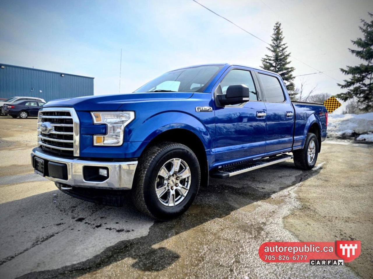 Gorgeous F-150 XLT with reliable 5.0l V8 and 4x4 <br/> Crew cab 6 seater with 6.5ft box <br/> <br/>  <br/> Comes Safety Certified <br/> <br/>  <br/> Features include power front seats, Bluetooth, AC, cruise control, remote start, towing package with trailer backup assist, backup camera, fog lights, spray in bed liner, running boards, soft tonneau cover, power adjustable pedals, power ebrake and more. <br/> Link to Youtube Walkaround video: <br/> https://www.youtube.com/watch?v=-pHW7Qt1rbQ <br/> <br/>  <br/> Has 191600 kms - Carfax Verified <br/> Link to Carfax: <br/> https://vhr.carfax.ca/?id=thLBXXuQKKDJhlMi0YpfSuAujW%2FfCU%2Fa <br/> <br/>  <br/> Most desirable color combination: beautiful shiny blue exterior with grey clean interior. <br/> Smoke free, odor free interior <br/> <br/>  <br/> Please call 705-826-6777 for appointments <br/> www.autorepublic.ca <br/> <br/>  <br/> Available extended warranty up to 48 months <br/> <br/>  <br/> WE FINANCE EVERYONE. 100% APPROVAL (downpayment might be required) <br/> <br/>  <br/> Tax and Licensing extra <br/> <br/>  <br/> Trade-ins are welcome! <br/> <br/>  <br/> No Hidden Fees or Admin Fees! <br/> <br/>  <br/> Do not hesitate to contact us with any questions. <br/> <br/>  <br/> Please call us at 705-826-6777 for more details. <br/> www.autorepublic.ca <br/> <br/>  <br/> AUTO REPUBLIC <br/> Quality Certified Pre-Owned Vehicles <br/> 5 Courtland st, Ramara, ON, L3V1A4 <br/>