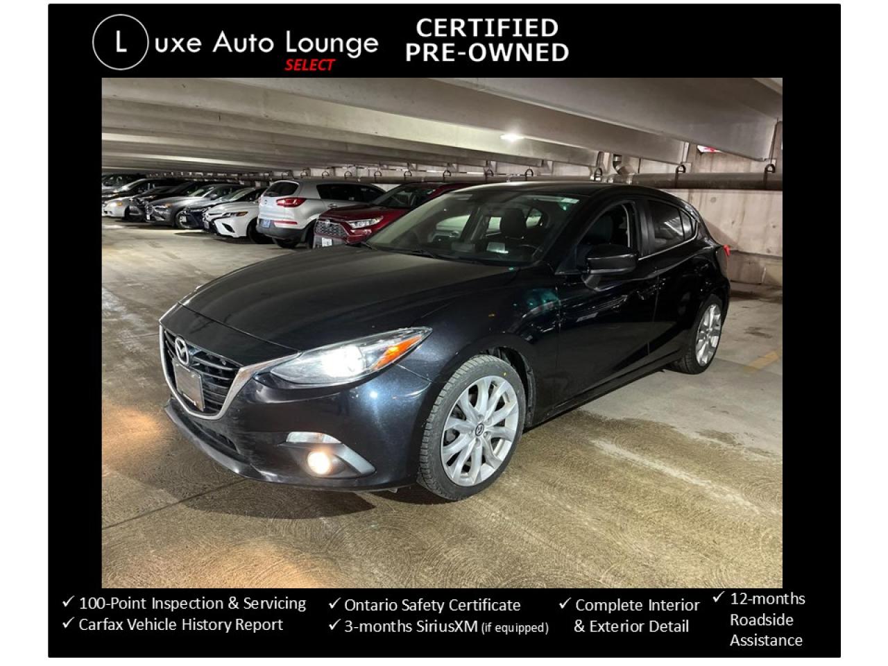 <p>Check out this well-equipped, reliable hatchback!! This 2014 Mazda3 GT has it all, including: power sunroof, heated seats, cloth interior, back-up camera, push-button start, alloy wheels, remote keyless entry and more!</p><p><span style=color: #333333; font-family: Work Sans, sans-serif; font-size: 16px; white-space: pre-wrap; caret-color: #333333; background-color: #ffffff;>This vehicle comes Luxe certified select pre-owned, which includes: 100-point inspection & servicing, oil lube and filter change, Ontario safety certificate, Available Luxe Assurance Package, complete interior and exterior detailing, Carfax Verified vehicle history report, guaranteed one key (additional keys may be purchased at time of sale) and FREE 90-day SiriusXM satellite radio trial (on factory-equipped vehicles)! </span><span style=background-color: #ffffff; color: #333333; font-family: Work Sans, sans-serif; font-size: 16px; caret-color: #333333; white-space-collapse: preserve;>Remember, we built our business on quality, trust, service, and we deliver. PERIOD.</span></p><p><span style=background-color: #ffffff; color: #333333; font-family: Work Sans, sans-serif; font-size: 16px; caret-color: #333333; white-space-collapse: preserve;>Priced at ONLY $145 bi-weekly with $1500 down over 48 months at 8.99% (cost of borrowing is $1899 per $10000 financed) OR cash purchase price of $13995 (both prices are plus HST and licensing). Call today and book your test drive appointment!</span></p>