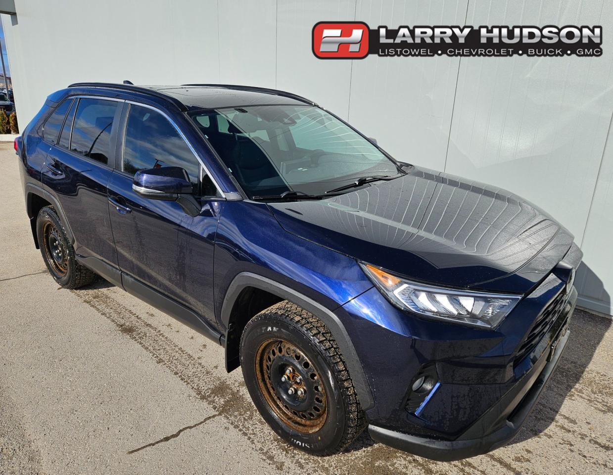 One Owner! This Toyota Rav4 XLE features a 2.5L 4-Cylinder Engine, 8-Speed Automatic Transmission, Drive Mode Select, Blueprint (Blue) Exterior, Black Leather Interior, Express Open/Close Sliding & Tilting Glass 1st Row Sunroof With Sunshade, Manual Adjustable Head Restraints, 60-40 Folding Split-Bench Front Facing Manual Reclining Fold Forward Seatback Rear Seat, Back-Up Camera, Blind Spot Monitor System, Toyota Safety Sense, Rear Cross Traffic Alert, Front Collision Mitigation, Brake Assist, Hill Hold Control, Electric Parking Brake, 12V DC Power Outlets, Manual Tilt/Telescoping Steering Column, Electric Power-Assist Speed-Sensing Steering, Heated Leather/Metal-Look Steering Wheel, Adaptive Cruise Control With Steering Wheel Controls, Dual Zone Front Automatic Air Conditioning, Fixed Rear Window With Fixed Interval Wiper & Defroster, Deep Tinted Glass, Power Liftgate Rear Cargo Access, Quasi-Dual Stainless Steel Exhaust With Chrome Tailpipe Finisher, Roof Rack Rails,  Power/Heated Side Mirrors With Manual Folding & Turn Signal Indicators, Black Grille w/ Body-Colour Surround, Rain Detecting Variable Intermittent Wipers With Heated Wiper Park, Automatic Highbeam Headlights, Automatic On/Off Reflector LED Low/High Beam Daytime Running Automatic High-Beam Headlamps With Delay-Off, Front Fog Lamps, LED Brake Lights, Towing Equipment, Trailer Sway Control, Electronic Transfer Case, Splash Guards, 17 Wheels. 

<br> Unit comes with snow tires on black steel wheels <br>

<br> <br><i>-- The Larry Hudson Group is a  family run automotive organization that has enjoyed growth for over 41 years of business. We have a great selection of new inventory and what we feel are the best reconditioned used cars in Ontario. Hudsons NEED your trade. We can offer you top market value for your current vehicle. Please come and partake in a great buying experience with the Larry Hudson Group in Listowel. FREE CarFax report available with every used vehicle! --</i>