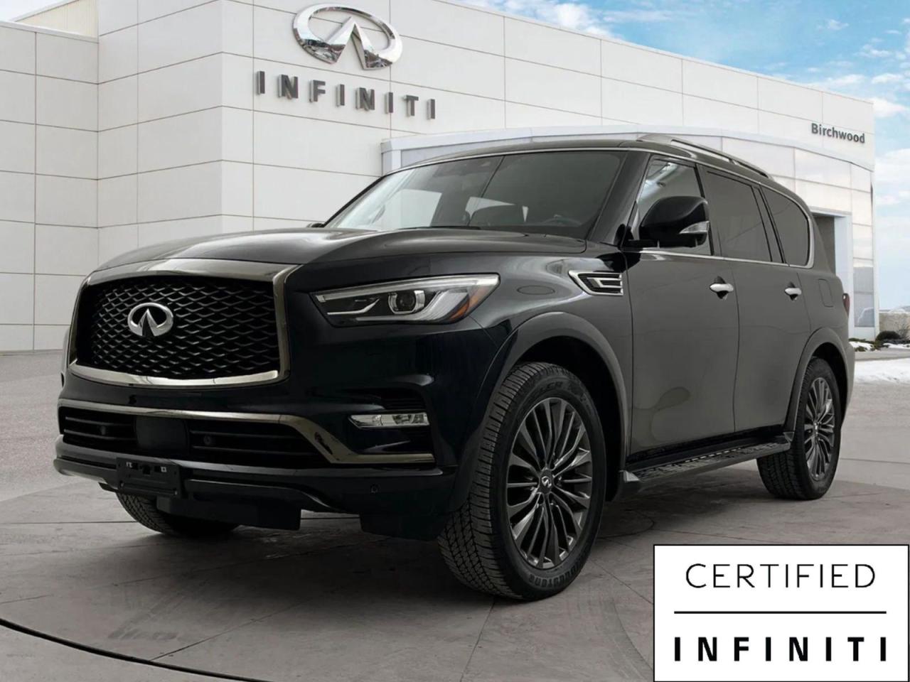 Leather | DVD | Heated/Cooling seats | 360 Camera
Experience luxury and power with this 2023 Infiniti QX80 ProActive AWD. With only 32,742 km on the odometer, this accident-free SUV offers exceptional value for the discerning driver.

Key Features:
- Powerful 5.6L engine with AWD capability
- Seating for 8 passengers
- Climate-controlled front bucket seats with memory system
- Heated leather steering wheel with auto tilt-away
- Around View Monitor and Back-Up Camera
- Rear Entertainment System
- Mobile Hotspot Internet Access
- Collision Mitigation (Front and Rear)

No Extra Charge Certified Pre-owned Infiniti Vehicles will receive:
- 72 Month/160,000 KMS Power Train warranty 
 - Preferred Interest Rates
 - Extensive CPO Inspection 
Below is the list of added value to the CPO programs included:
Infiniti CPO
Roadside Assistance
6 Year/160,000 Base Powertrain Extended Warranty
Preferred Interest Rates
169-Point Inspection Process
Sirius XM 3-Month Satellite Radio Trial
CARFAX Vehicle History Report
10 Day/1,500km Vehicle Exchange Policy
Grad Rebates Available

At Birchwood Nissan, were committed to providing an unparalleled luxury vehicle experience. Schedule a test drive today to feel the power and comfort of this Infiniti QX80. Whether youre ready to reserve, start your purchase, or have questions, our team is here to assist you every step of the way. Dont miss this opportunity to own a premium SUV that combines performance, safety, and comfort.
We are here to buy, sell, and service your vehicle! All pre-owned vehicles from Birchwood Nissan come with:
A full CARFAX vehicle report.
Mandatory alignment on every vehicle
A fresh oil change and full tank of fuel on delivery
Service records (if available)
Interested in seeing/hearing more? Come down to Birchwood Nissan to experience Car Buying the right way! Book your appointment today at 204-261-3490.
Dealer Permit #0086
Dealer permit #0086