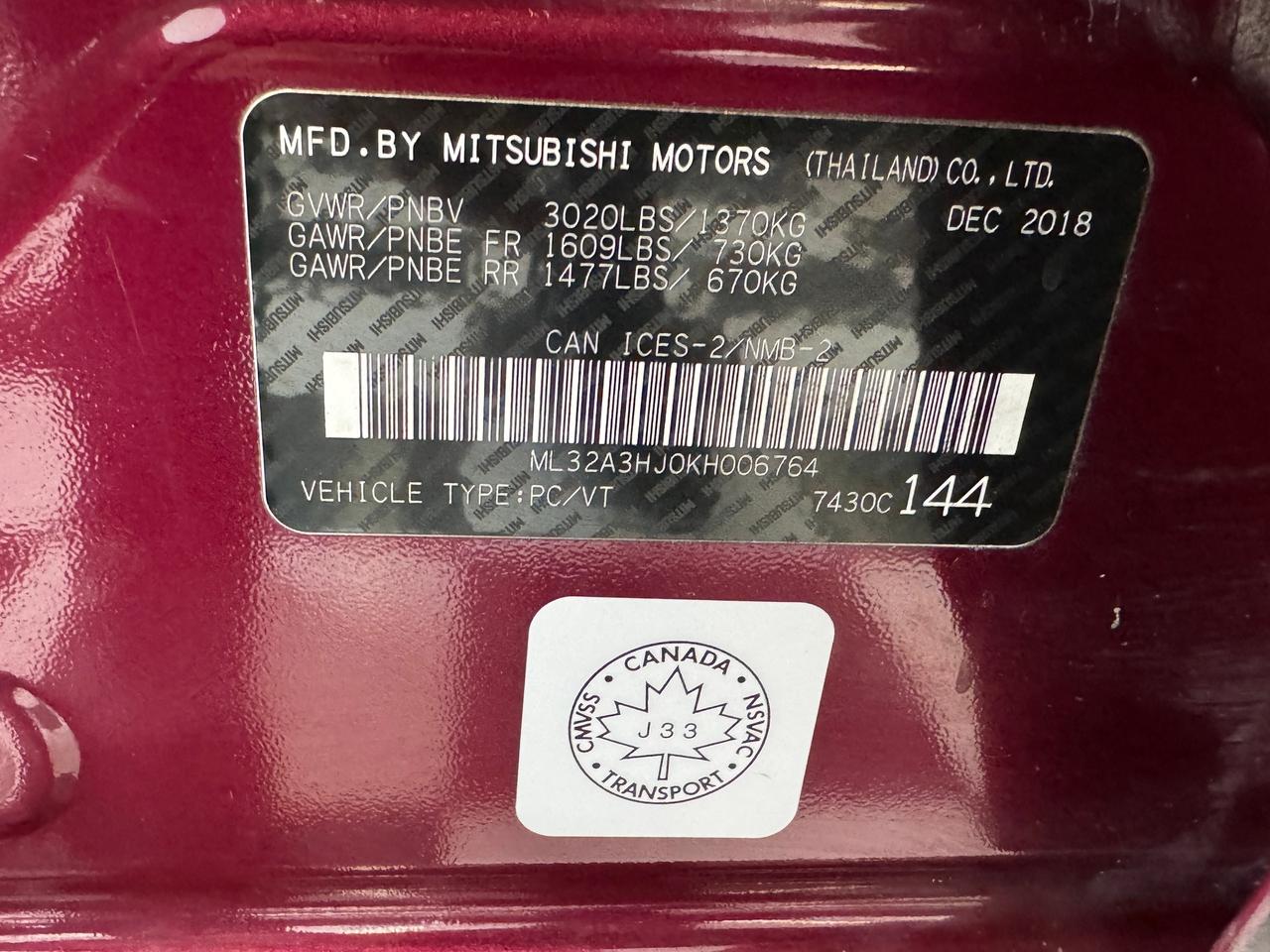 2019 Mitsubishi Mirage ES Limited+ApplePaly+New Tires+Camera+A/C Photo