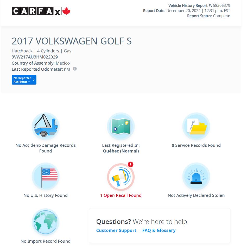 2017 Volkswagen Golf Trendline+Camera+Heated Seats+A/C+CLEAN CARFAX Photo