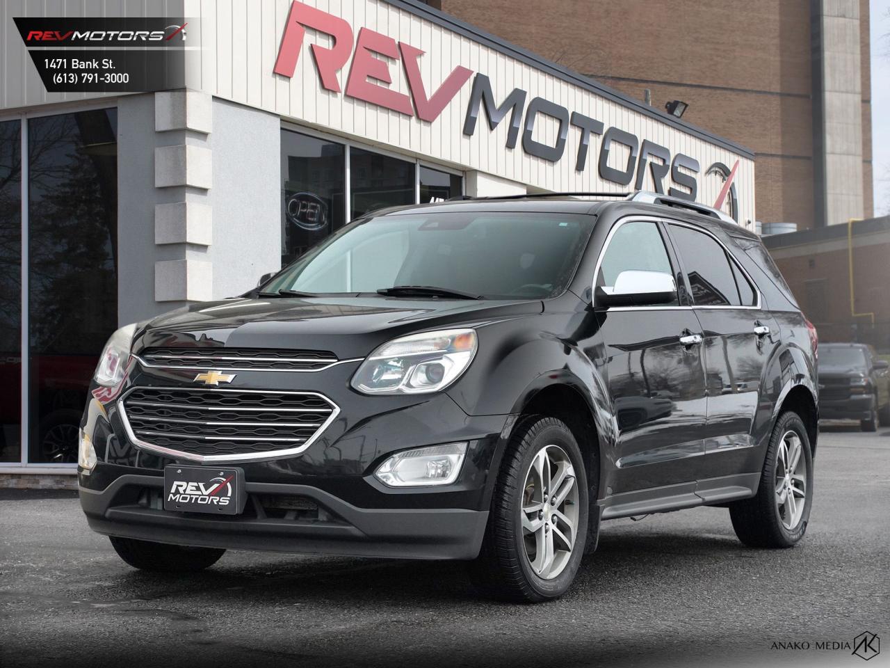 2017 Chevrolet Equinox | Leather | Rearview Camera | Heated Seats | Navigation<br/>  <br/> Black Exterior | Brown Leather Interior | Alloy Wheels | Blind Spot Assist | Front Power Seats | Power Trunk | Voice Control | Bluetooth Connection | Cruise Control | Lane Departure Warning | Pre-Collision Avoidance | Front Heated Seats | Power Locks and Windows | Sunroof | Traction Control | Rearview Camera | Navigation | Park Assist and much more. <br/> <br/>  <br/> Key Features: <br/> <br/>  <br/> Efficient Performance: The 2.4L 4-cylinder engine provides a balance of power and fuel efficiency, ensuring a smooth and economical drive. <br/> <br/>  <br/> Spacious Interior: Enjoy ample room for passengers and cargo with flexible seating arrangements and a roomy cabin. <br/> <br/>  <br/> Modern Design: The Equinox features a stylish exterior with sleek lines, a bold front grille, and striking headlights that make a statement on the road. <br/> <br/>  <br/> Advanced Technology: Stay connected with the Chevrolet MyLink infotainment system, featuring a touchscreen display, Bluetooth connectivity, and available navigation. <br/> <br/>  <br/> Safety First: Equipped with a range of safety features including a rearview camera, lane departure warning, forward collision alert, and multiple airbags to ensure peace of mind. <br/> <br/>  <br/> Comfort and Convenience: Enjoy features like keyless entry, power-adjustable seats, and a multi-functional steering wheel for a comfortable and convenient driving experience. <br/> <br/>  <br/> This vehicle has travelled 163,487 kms. <br/> *** NO additional fees except for taxes and licensing! *** <br/> <br/>  <br/> *** 100-point inspection on all our vehicles & always detailed inside and out *** <br/> <br/>  <br/> RevMotors is at your service to ensure you find the right car for YOU. Even if we do not have it in our inventory, we are more than happy to find you the vehicle that you are looking for. Give us a call at 613-791-3000 or visit us online at www.revmotors.ca <br/> <br/>  <br/> a nous donnera du plaisir de vous servir en Franais aussi! <br/> <br/>  <br/> CERTIFICATION * All our vehicles are sold Certified for the province of Ontario (Quebec Safety Available, additional charges may apply) <br/> FINANCING AVAILABLE * RevMotors offers competitive finance rates through many of the major banks. Should you feel like youve had credit issues in the past, we have various financing solutions to get you on the road.  We accept No Credit - New Credit - Bad Credit - Bankruptcy - Students and more!! <br/> EXTENDED WARRANTY * For your peace of mind, if one of our used vehicles is no longer covered under the manufacturers warranty, RevMotors will provide you with a 6 month / 6000KMS Limited Powertrain Warranty. You always have the options to upgrade to more comprehensive coverage as well. Well be more than happy to review the options and chose the coverage thats right for you! <br/> TRADES * Do you have a Trade-in? We offer competitive trade in offers for your current vehicle! <br/> SHIPPING * We can ship anywhere across Canada. Give us a call for a quote and we will be happy to help! <br/> <br/>  <br/> Buy with confidence knowing that we always have your best interests in mind! <br/>