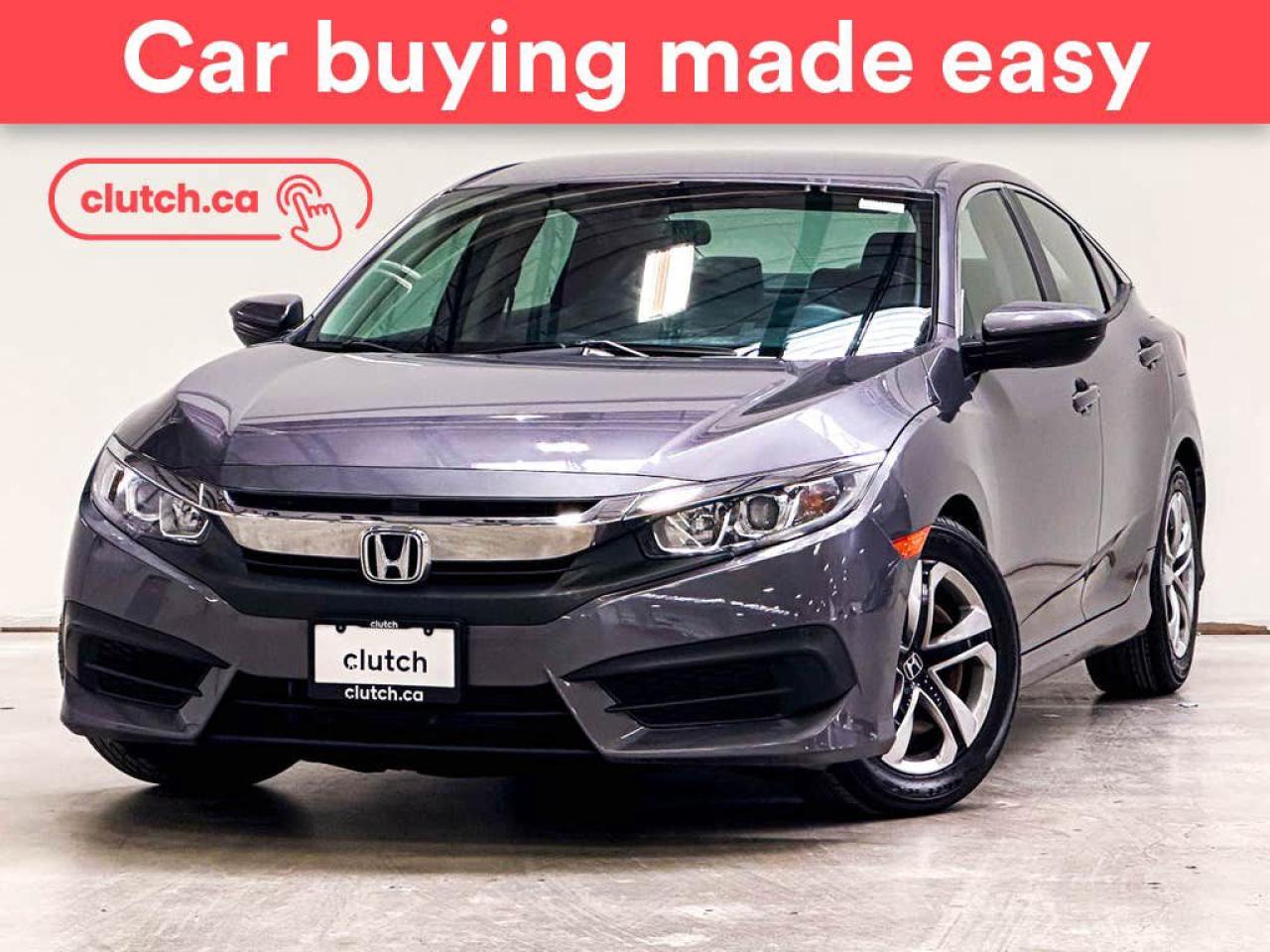 Climate Control, Bluetooth Music, Touchscreen Display and more!<br> <br>Clutch is the largest online used car retailer in Canada, delivering a seamless, hassle-free car-buying experience to drivers everywhere. Shop hundreds of used cars online, get the right one delivered to your door, and enjoy peace of mind with our optional 10-Day Money-Back Guarantee. How sweet is that? To learn more, visit clutch.ca.<br> <br>The top features for this 2017 Honda Civic include:<br> <br>Front Heated Seats<br>Climate Control<br>Bluetooth Music<br>Touchscreen Display<br>Cruise Control<br>12V Outlet<br>Apple CarPlay<br>Android Auto<br>USB Input<br>Rear View Camera<br> <br>Seamless home delivery - Delivery to your door in a matter of days. Available on select packages.<br> <br>Try it out for 10 days - If you do not like it, we will take it back. Available on select packages. <br> <br>Quality assured - All cars go through our rigorous 210-point inspection and reconditioning process.<br> <br>Peace of mind - Optional 3-month Standard Warranty, with additional warranty options available.<br> <br>Haggle-free - No haggling or hard sells.<br> <br>100% Transparency - Full inspection reports on every car, including high-res photography and a free Carfax report.<br> <br>Listed price is for cash purchase only and does not include taxes, Shipping Fees (if applicable), Delivery Fees (if applicable), government licensing fees. 10-day Money Back Guarantee, 3-month Standard Warranty, and home delivery are available with select packages.<br> <br>Previous Provincial Registrations:<br>Ontario<br> <br>Stock # 47173