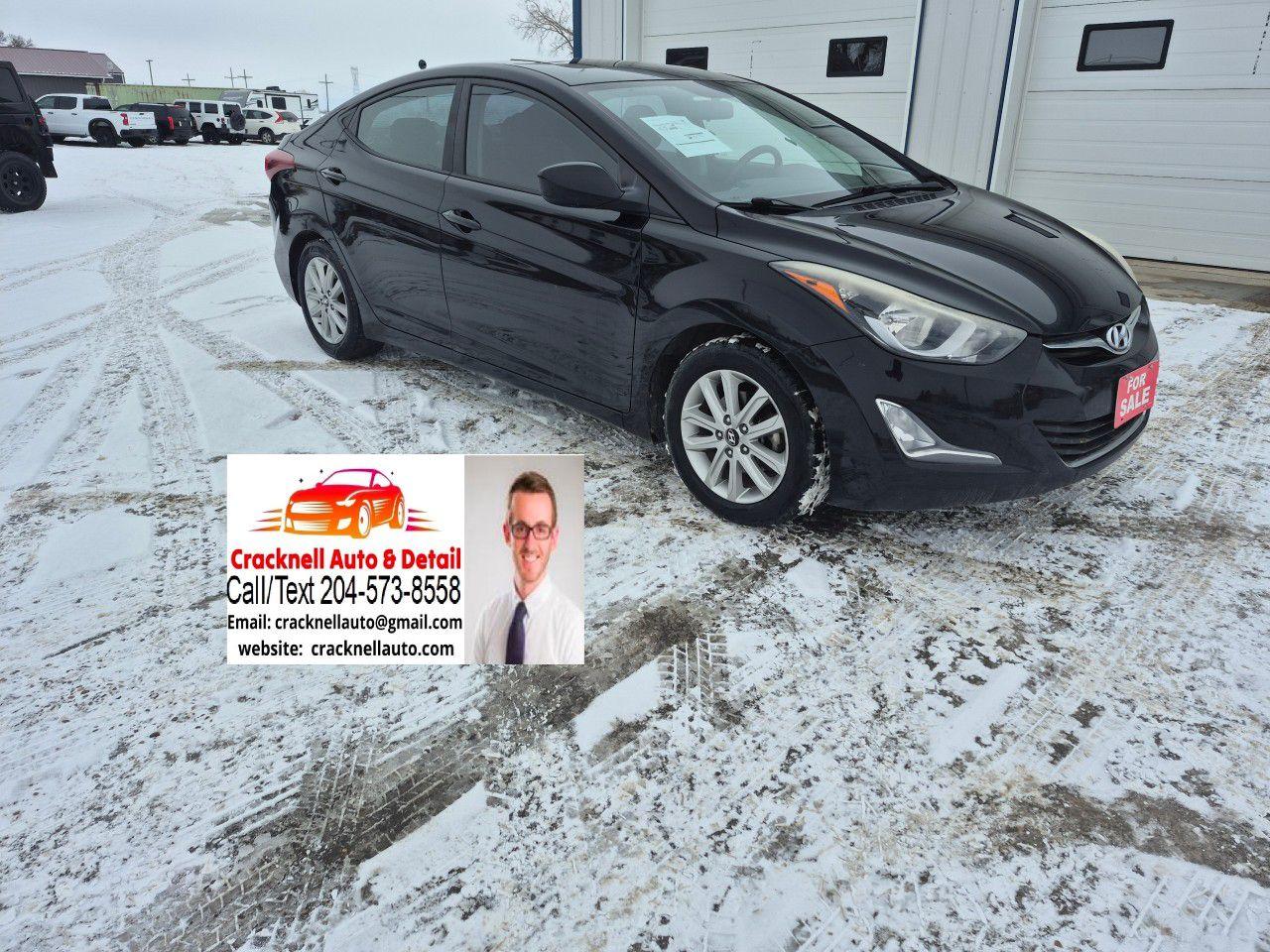 <p>2015 Hyundai Elantra Sport - Clean Title/ Safetied</p><p><span style=color:rgb( 15 , 15 , 15 )>﻿Located in Carberry, but capable of bringing to Brandon. Priced to Sell!</span></p><ul><li><p>2 Way Remote Starter</p></li><li><p>Alloy wheels</p></li><li><p>Fog lights for improved visibility</p></li><li><p>Power-adjustable, heated side mirrors</p></li><li><p>Heated front seats</p></li><li><p>Automatic climate control</p></li><li><p>Bluetooth hands-free calling and audio streaming</p></li><li><p>AM/FM/CD player with AUX and USB inputs</p></li><li><p>Steering wheel-mounted audio and cruise controls</p></li><li><p>Tire Pressure Monitoring System (TPMS)</p></li><li><p>Fresh Safety / Service</p></li></ul><p>Financing Available/ Trades Welcome /<span style=color:rgb( 15 , 15 , 15 )>delivery available.</span></p><p>Call/Text 204-573-8558</p><p>Dealer #5742</p>