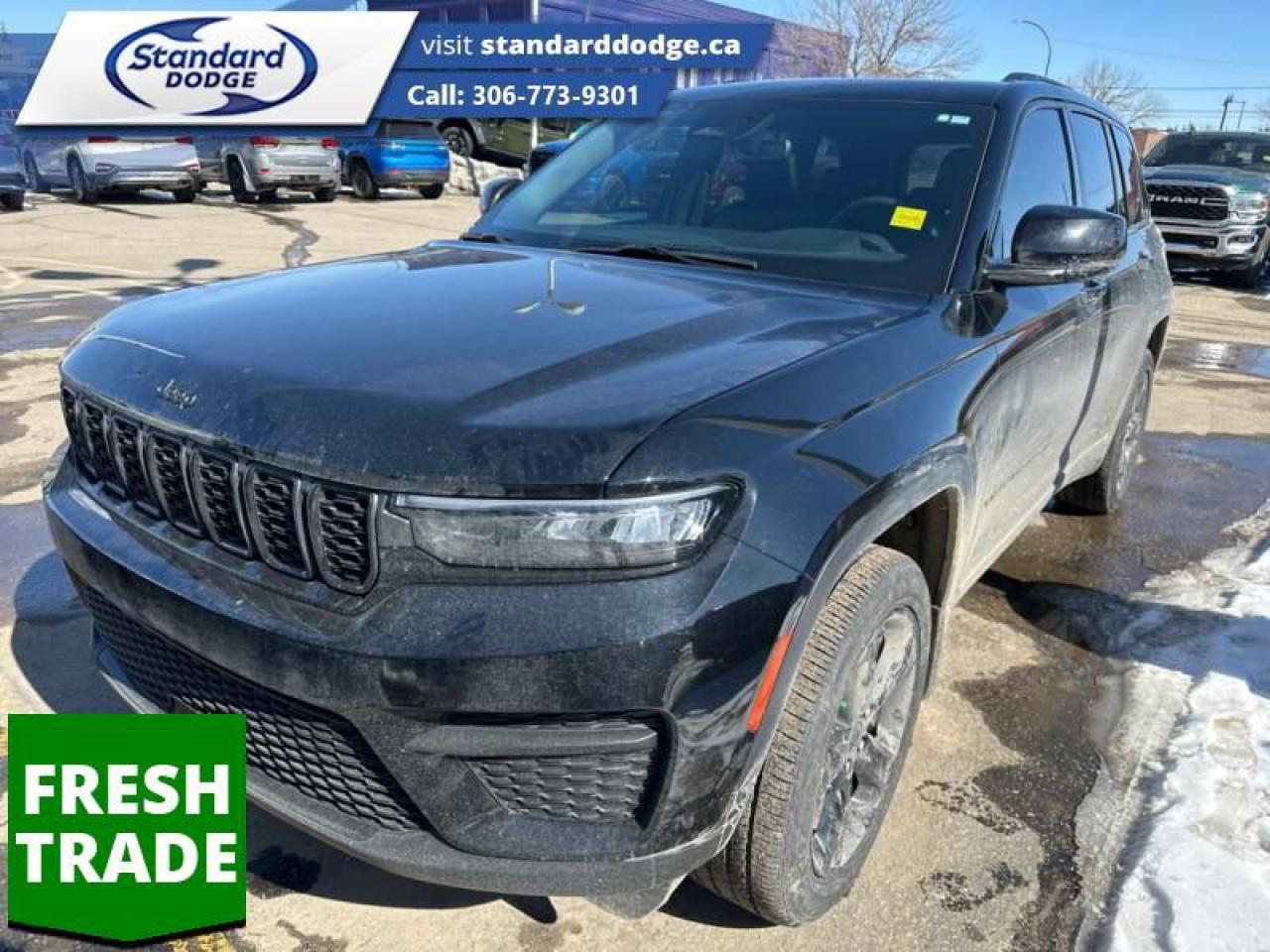 <b>Sunroof, Leather Seats!</b><br> <br>  Compare at $45189 - Our Price is just $42984! <br> <br>   Theres simply no better SUV that combines on-road comfort with off-road capability at a great value than this legendary Jeep Grand Cherokee. This  2023 Jeep Grand Cherokee is fresh on our lot in Swift Current. <br> <br>This 2023 Jeep Grand Cherokee is second to none when it comes to performance, safety, and style. Improving on its legendary design with exceptional materials, elevated craftsmanship and innovative design unites to create an unforgettable cabin experience. With plenty of room for your adventure gear, enough seats for your whole family and incredible off-road capability, this 2023 Jeep Grand Cherokee has you covered! This  SUV has 83,000 kms. Its  diamond black crystal pearlcoat in colour  . It has a 8 speed automatic transmission and is powered by a  293HP 3.6L V6 Cylinder Engine. <br> <br> Our Grand Cherokees trim level is Altitude. This Grand Cherokee Altitude takes luxury to new heights with leather seats, remote start, and exclusive styling. This Grand Cherokee is ready for the next adventure with heated seats, a heated steering wheel, proximity keyless entry, and the Uconnect 5 system with Android Auto, Apple CarPlay, wi-fi, Bluetooth, and wireless connectivity. This legendary SUV takes safety seriously with features like lane keep assist, distance pacing cruise with stop and go, parking sensors, blind spot monitoring, collision warning, fog lamps, and a rear view camera. This vehicle has been upgraded with the following features: Sunroof, Leather Seats. <br> To view the original window sticker for this vehicle view this <a href=http://www.chrysler.com/hostd/windowsticker/getWindowStickerPdf.do?vin=1C4RJHAG9PC508796 target=_blank>http://www.chrysler.com/hostd/windowsticker/getWindowStickerPdf.do?vin=1C4RJHAG9PC508796</a>. <br/><br> <br>To apply right now for financing use this link : <a href=https://standarddodge.ca/financing target=_blank>https://standarddodge.ca/financing</a><br><br> <br/><br>* Stop By Today *Test drive this must-see, must-drive, must-own beauty today at Standard Chrysler Dodge Jeep Ram, 208 Cheadle St W., Swift Current, SK S9H0B5! <br> o~o