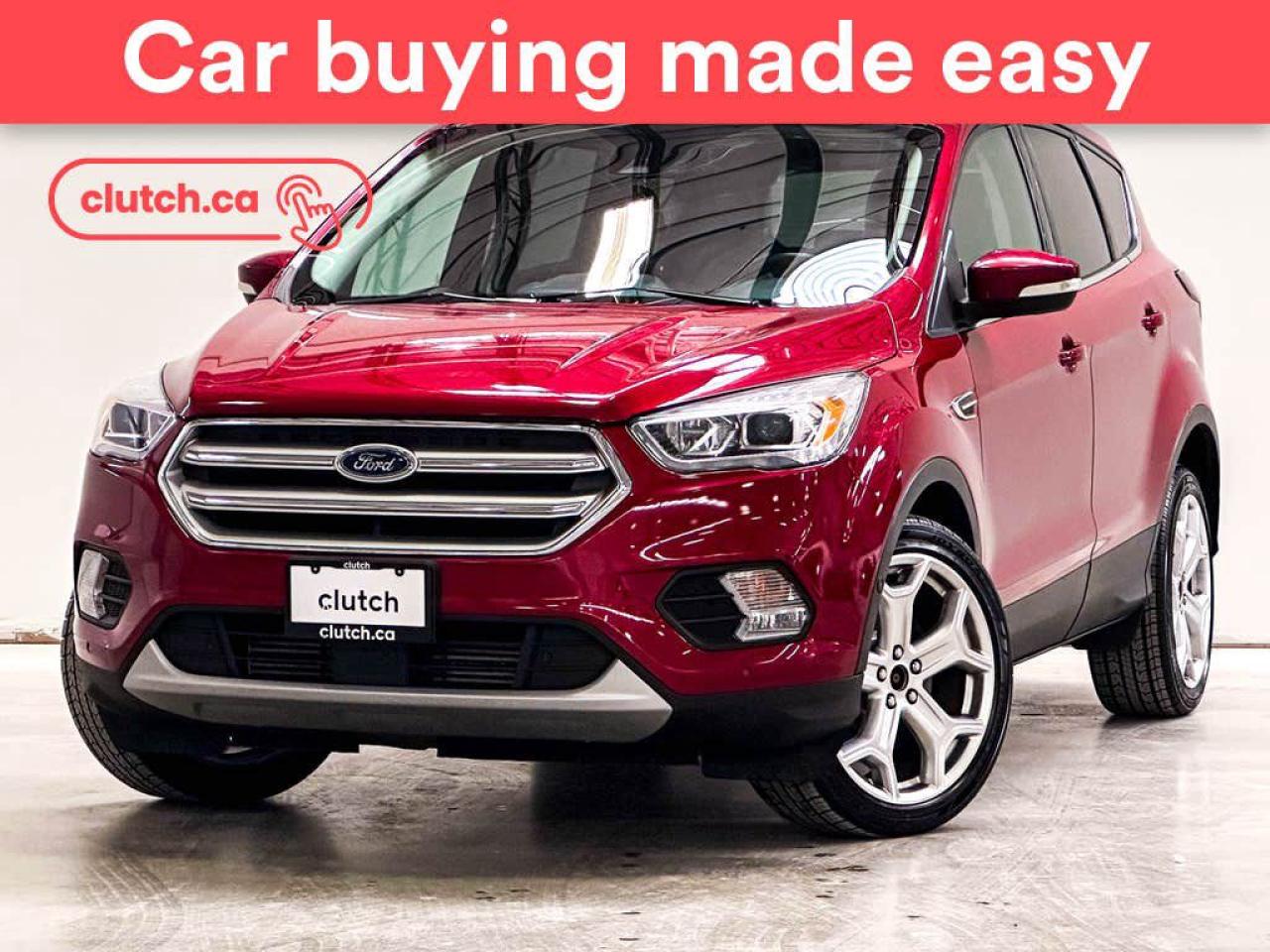 NO ACCIDENTS / CLEAN CARFAX / 1 OWNER / Power Tailgate/Hatch, Auto Dimming Rearview Mirror, Front Heated Seats and more!<br> <br>Clutch is the largest online used car retailer in Canada, delivering a seamless, hassle-free car-buying experience to drivers everywhere. Shop hundreds of used cars online, get the right one delivered to your door, and enjoy peace of mind with our optional 10-Day Money-Back Guarantee. How sweet is that? To learn more, visit clutch.ca.<br> <br>The top features for this 2019 Ford Escape include:<br> <br>Auto Stop/Start<br>Power Tailgate/Hatch<br>Auto Dimming Rearview Mirror<br>Front Heated Seats<br>Driver Seat Memory System<br>Climate Control<br>Dual Zone Front Climate Control<br>Bluetooth Music<br>Touchscreen Display<br>GPS Navigation<br>Cruise Control<br>Adaptive Cruise Control<br>Integrated Garage Door Opener<br>12V Outlet<br>Apple CarPlay<br>Android Auto<br>USB Input<br>Push Button Start<br>Remote Start<br>Lane Departure Warning<br>Blindspot Sensors<br>Heated Steering Wheel<br>Rain Sensing Wipers<br>Sunroof<br>Panoramic Sunroof<br>Rear View Camera<br>Parking Sensors<br>Power Driver Seat<br>Power Passenger Seat<br>Ambient Lighting<br> <br>Seamless home delivery - Delivery to your door in a matter of days. Available on select packages.<br> <br>Try it out for 10 days - If you do not like it, we will take it back. Available on select packages. <br> <br>Quality assured - All cars go through our rigorous 210-point inspection and reconditioning process.<br> <br>Peace of mind - Optional 3-month Standard Warranty, with additional warranty options available.<br> <br>Haggle-free - No haggling or hard sells.<br> <br>100% Transparency - Full inspection reports on every car, including high-res photography and a free Carfax report.<br> <br>Listed price is for cash purchase only and does not include taxes, Shipping Fees (if applicable), Delivery Fees (if applicable), government licensing fees. 10-day Money Back Guarantee, 3-month Standard Warranty, and home delivery are available with select packages.<br> <br>Previous Provincial Registrations:<br>Ontario<br> <br>Stock # 47474