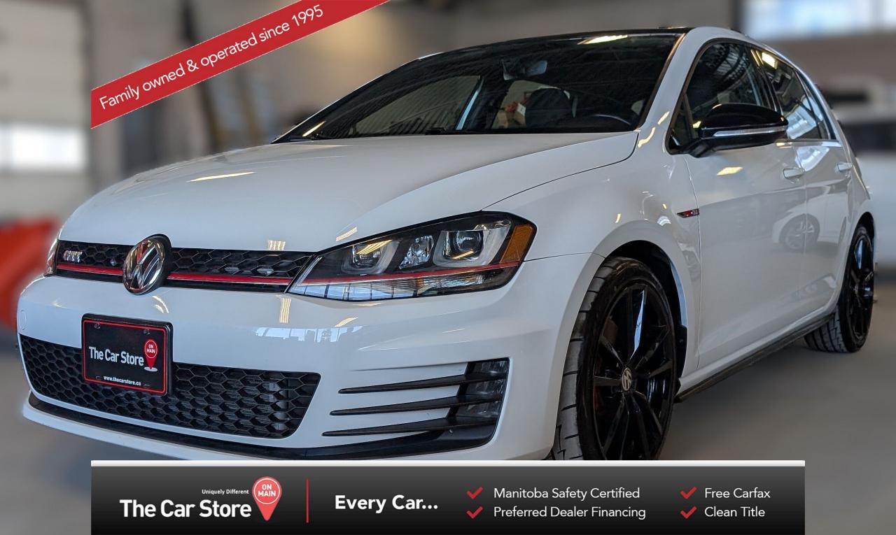 GTI | 6 Speed, Sunroof, Fender Audio, Heated Seats, Bluetooth, Rear Camera, Navigation, Blind- Spot Monitoring, Winter Matts, Fantastic Service Records, Clean Title 
 
  
 We are a local Family Owned business and we try to do things a little different. 
   
 At The Car Store on Main every vehicle is Manitoba Safety Certified. 
 Every vehicle sold is eligible for the Advantage Plan: 
 30 Day Warranty on all MB Safety certificate related items. 
 CarFax Vehicle History Report  
 2 sets of Keys 
 Wholesale access to all other Miscellaneous Accessories (i.e. Wtr Tires, Remote Starr, all misc vehicle accessories/parts, etc...) 
 And of course a Full tank of Gas. 
   
 There is no Gimmicks or games, we are always aggressive on our prices and try to separate ourselves from the rest. 
 We also have an on-site Certified Banker who shops to get the best possible interest rates in with all Major Banks and Credit Unions! 
   
 Come to our Brand New modern showroom and see what makes us Uniquely Different!  
   
 Located on Main St. just North of Chief Peguis Trail. 
   
 To schedule an appointment call us directly at 204-669-1248 or email sales@thecarstore.ca 
   
 The Car Store on Main 
 -Uniquely Different- 
   
 www.thecarstore.ca 
 Local: 204-669-1248 
 Toll Free: 877-634-2975 
   
 A local family owned business unlike typical car lots, there are no pressure tactics, no games, no gimmicks, no Sales Manager, General Manager or Used Car Manager, just straight answers and fair deals all the time! 
   
 *PRICE DOES NOT INCLUDE TAXES (G.S.T & P.S.T) 
  Dealer Permit # 4481