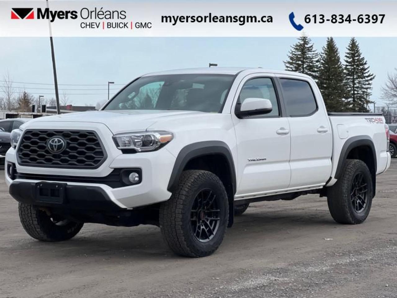 From serious payloads to serious adventure, the Toyota Tacoma is ready whenever you are. This  2022 Toyota Tacoma is fresh on our lot in Orleans. <br> <br>This Toyota Tacoma is what happens when a 50+ year legacy of toughness meets a whole lot of modern tech and combines it all into one unstoppable package. Theres also more to this impressive machine than just its aggressive good looks. Inside youll find superior comfort and technology to keep you feeling refreshed during those hard-charging expeditions and its advanced off-road suspension makes sure you get home in one piece. If you find yourself ready for a truck that can actually keep up with your on the go lifestyle, then this Tacoma is a great place to start.This  Crew Cab 4X4 pickup  has 79,687 kms. Its  nice in colour  and is completely accident free based on the <a href=https://vhr.carfax.ca/?id=tOoszkNM9Qbv0xit7Jea8UguYZvzmrAz target=_blank>CARFAX Report</a> . It has an automatic transmission and is powered by a  278HP 3.5L V6 Cylinder Engine. <br> <br>To apply right now for financing use this link : <a href=https://www.myersorleansgm.ca/FinancePreQualForm target=_blank>https://www.myersorleansgm.ca/FinancePreQualForm</a><br><br> <br/><br> Buy this vehicle now for the lowest bi-weekly payment of <b>$323.24</b> with $0 down for 96 months @ 9.99% APR O.A.C. ( Plus applicable taxes -  Plus applicable fees   ).  See dealer for details. <br> <br>*MYERS LIFETIME ENGINE AND TRANSMISSION COVERAGE CERTIFICATE NOT AVAILABLE ON VEHICLES WITH KMS EXCEEDING 140,000KM, VEHICLES 8 YEARS & OLDER, OR HIGHLINE BRAND VEHICLE(eg. BMW, INFINITI. CADILLAC, LEXUS...)<br> Come by and check out our fleet of 60+ used cars and trucks and 130+ new cars and trucks for sale in Orleans.  o~o