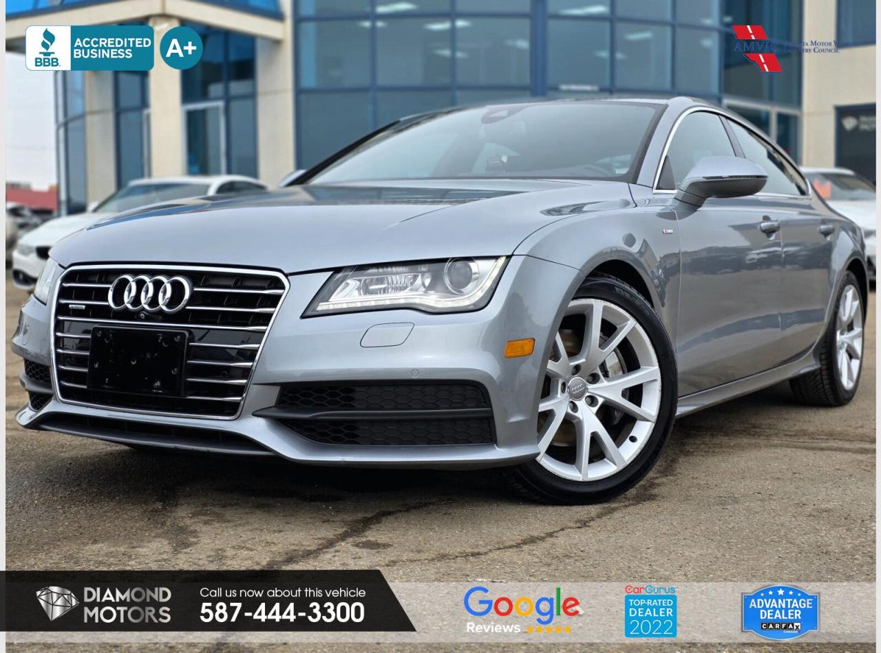 3L 6 CYLINDER ENGINE, CLEAN CARFAX AND HAS ALL SERVICE RECORDS FROM AUDI, ALL WHEEL DRIVE, LEATHER, AMBIENT LIGHTING, BOSE AUDIO, FRONT AND SIDE CAMERA, HEATED AND VENTILATED SEATS, HEATED STEERING WHEEL, NAVIGATION, SUNROOF, BACKUP CAMERA, BLUETOOTH, KEYLESS ENTRY, TWO KEYS, PUSH START, AND MUCH MORE! <br/> <br/>  <br/> Just Arrived 2013 Audi A7  3.0T Quattro Premium AWD Grey has 77,383 KM on it. 3L 6 Cylinder Engine engine, All-Wheel Drive, Automatic transmission, 5 Seater passengers, on special price for . <br/> <br/>  <br/> Book your appointment today for Test Drive. We offer contactless Test drives & Virtual Walkarounds. Stock Number: 25058 <br/> <br/>  <br/> At Diamond Motors, we are dedicated to providing you with an outstanding car-buying experience, offering quality pre-owned vehicles at prices that fit your budget. Our transparent and honest approach means you can expect straightforward guidance without any high-pressure sales tactics. We believe in building lasting relationships with our customers by offering personalized service tailored to your needs. From the moment you step onto our lot, our team is here to support you every step of the way, ensuring you leave confident in your decision. Trust, integrity, and customer satisfaction are the foundation of everything we do. <br/> <br/>  <br/> Why choose us? <br/>  <br/> Certified Pre-Owned Vehicles <br/> Family Owned & Operated <br/> Finance Available <br/> Extended Warranty <br/> Vehicles Priced to Sell <br/> No Pressure Environment <br/> Inspection & Carfax Report <br/> Professionally Detailed Vehicles <br/> Full Disclosure Guaranteed <br/> AMVIC Licensed <br/> BBB Accredited Business <br/> CarGurus Top-rated Dealer 2022 & 2024 <br/> <br/>  <br/> Phone to schedule an appointment @ 587-444-3300 or simply browse our inventory online www.diamondmotors.ca or come and see us at our location at <br/> 3403 93 street NW, Edmonton, T6E 6A4 <br/> <br/>  <br/> To view the rest of our inventory: <br/> www.diamondmotors.ca/inventory <br/> <br/>  <br/> All vehicle features must be confirmed by the buyer before purchase to confirm accuracy. All vehicles have an inspection work order and accompanying Mechanical fitness assessment. All vehicles will also have a Carproof report to confirm vehicle history, accident history, salvage or stolen status, and jurisdiction report. <br/>