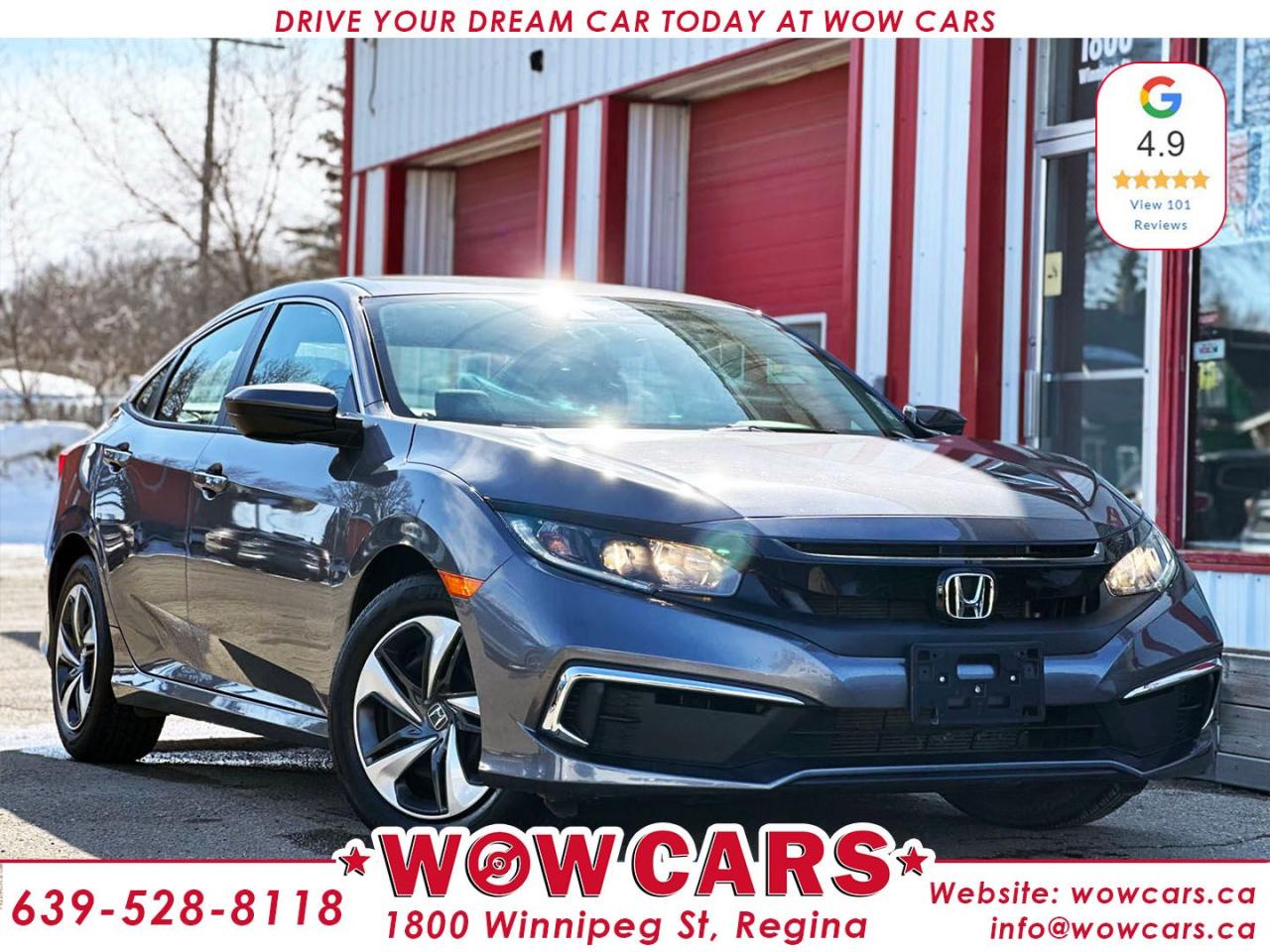 2020 Honda Civic LX :Odometer: 52,855 km  <br/> Sale Price: $25,990+taxes <br/> Financing Available <br/>  <br/> WOW Factors:- -Certified and mechanical inspection  <br/> -No Accidents <br/> -One Owner <br/> <br/> Highlight Features:--Apple Carplay, Android Auto <br/> -Lane Keep Departure  <br/> -Front Collision Warning <br/> -Heated Seats <br/> -Backup-Camera <br/> -Power Windows <br/> -Adaptive Cruise Control and much more. <br/> <br/>  <br/> Financing Available Welcome to WOW CARS Family! <br/> Our highest priority is the satisfaction of the customers in each aspect. We deal with the sale/purchase of pre-owned cars, SUVs, VANs, and Trucks. Our main values are truth, transparency, and belief. <br/> <br/>  <br/> Visit WOW CARS Today at 1800 Winnipeg Street Regina, SK S4P1G2, or give us a call at (639) 528-8II8. <br/>