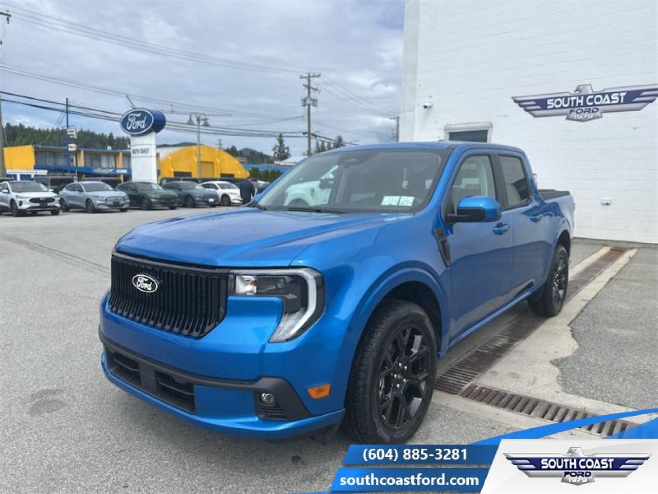 <b>Sunroof, Spray-In Bedliner, Rear Parking Sensors!</b><br> <br>   Built for people with things to do, this Ford Maverick is ready to get it done. <br> <br>With a do-it-yourself attitude, this trendsetter is ready for any challenge you put in front of it. The Maverick is designed to fit up to 5 passengers, tow or haul an impressive payload and offers maneuverability in the city that is unsurpassed. Whether you choose to use this Ford Maverick as a daily commuter, a grocery getter, furniture hauler or weekend warrior, this compact pickup truck is ready, willing and able to get it done!<br> <br> This velocity blue metallic Crew Cab 4X4 pickup   has an automatic transmission and is powered by a  250HP 2.0L 4 Cylinder Engine.<br> <br> Our Mavericks trim level is Lobo Standard. This Lobo trim rewards you with an uprated powertrain, sport-tuned suspension, upgraded wheels, front fog lamps, and remote keyless entry. Also standard include ActiveX trimmed seats, power-adjustable side mirrors, class I towing equipment, a 13.2-inch infotainment screen powered by SYNC 4 with Apple CarPlay and Android Auto, FordPass Connect 5G mobile hotspot internet access, and voice-activated automatic air conditioning. Safety features also include collision mitigation, evasion assist, rear parking sensors, blind spot monitoring, pre-collision assist with automatic emergency braking, lane keeping assist, and lane departure warning. This vehicle has been upgraded with the following features: Sunroof, Spray-in Bedliner, Rear Parking Sensors. <br><br> View the original window sticker for this vehicle with this url <b><a href=http://www.windowsticker.forddirect.com/windowsticker.pdf?vin=3FTCW8TA0SRA90834 target=_blank>http://www.windowsticker.forddirect.com/windowsticker.pdf?vin=3FTCW8TA0SRA90834</a></b>.<br> <br>To apply right now for financing use this link : <a href=https://www.southcoastford.com/financing/ target=_blank>https://www.southcoastford.com/financing/</a><br><br> <br/>    5.99% financing for 84 months. <br> Buy this vehicle now for the lowest bi-weekly payment of <b>$317.19</b> with $0 down for 84 months @ 5.99% APR O.A.C. ( Plus applicable taxes -  $595 Administration Fee included    / Total Obligation of $57728  ).  Incentives expire 2025-07-31.  See dealer for details. <br> <br>Call South Coast Ford Sales or come visit us in person. Were convenient to Sechelt, BC and located at 5606 Wharf Avenue. and look forward to helping you with your automotive needs. <br><br> Come by and check out our fleet of 20+ used cars and trucks and 110+ new cars and trucks for sale in Sechelt.  o~o