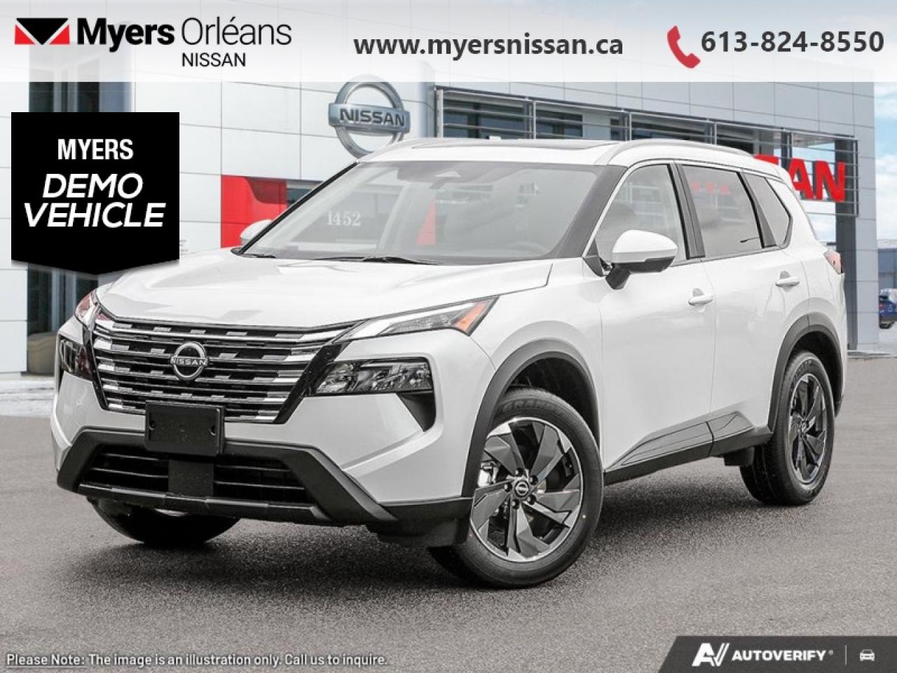 <b>Moonroof,  Power Liftgate,  Adaptive Cruise Control,  Alloy Wheels,  Heated Seats!</b><br> <br> <br> <br>$1500 EXECUTIVE DEMO DISCOUNT !!<br><br> Generous cargo space and amazing flexibility mean this 2025 Rogue has space for all of lifes adventures. <br> <br>Nissan was out for more than designing a good crossover in this 2025 Rogue. They were designing an experience. Whether your adventure takes you on a winding mountain path or finding the secrets within the city limits, this Rogue is up for it all. Spirited and refined with space for all your cargo and the biggest personalities, this Rogue is an easy choice for your next family vehicle.<br> <br> This everest white tricoat pearl SUV  has an automatic transmission and is powered by a  201HP 1.5L 3 Cylinder Engine.<br> <br> Our Rogues trim level is Midnight Edition.  This is a demonstrator vehicle driven by a member of our staff, so we can offer a great deal on it.<br><br> <br/> Weve discounted this vehicle $1500.    0% financing for 60 months. 3.74% financing for 84 months. <br> Payments from <b>$559.35</b> monthly with $0 down for 84 months @ 3.74% APR O.A.C. ( Plus applicable taxes -  $621 Administration fee included. Licensing not included.**Rebates may not apply to all purchase types [cash, lease, or finance]. Eligibility & conditions varyplease see dealer for full details.    ).  Incentives expire 2025-12-01.  See dealer for details. <br> <br>We are proud to regularly serve our clients and ready to help you find the right car that fits your needs, your wants, and your budget.And, of course, were always happy to answer any of your questions.Proudly supporting Ottawa, Orleans, Vanier, Barrhaven, Kanata, Nepean, Stittsville, Carp, Dunrobin, Kemptville, Westboro, Cumberland, Rockland, Embrun , Casselman , Limoges, Crysler and beyond! Call us at (613) 824-8550 or use the Get More Info button for more information. Please see dealer for details. The vehicle may not be exactly as shown. The selling price includes all fees, licensing & taxes are extra. OMVIC licensed.Find out why Myers Orleans Nissan is Ottawas number one rated Nissan dealership for customer satisfaction! We take pride in offering our clients exceptional bilingual customer service throughout our sales, service and parts departments. Located just off highway 174 at the Jean DÀrc exit, in the Orleans Auto Mall, we have a huge selection of New vehicles and our professional team will help you find the Nissan that fits both your lifestyle and budget. And if we dont have it here, we will find it or you! Visit or call us today.<br> Come by and check out our fleet of 30+ used cars and trucks and 90+ new cars and trucks for sale in Orleans.  o~o