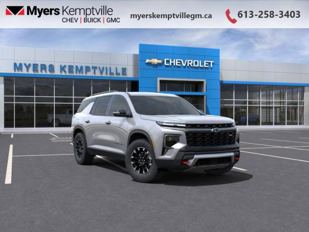 <b>Trailering Package,  Wireless Charging,  Heated Seats,  Heated Steering Wheel,  Power Liftgate!</b><br> <br> <br> <br>At Myers, we believe in giving our customers the power of choice. When you choose to shop with a Myers Auto Group dealership, you dont just have access to one inventory, youve got the purchasing power of an entire auto group behind you!<br> <br>  This modern SUV features a bold front fascia, eye-catching styling, and dynamic contours. <br> <br>This 2025 Traverse was designed to do more than keep up with your family. With a huge and versatile cabin, you can rest assured that theres always a way for the next journey. Style, luxury, and technology come together to make every trip safer, cooler, and way more fun. Whatever you need to do and wherever you need to go, this Chevy Traverse has the capability to get it done.<br> <br> This sterling grey metallic SUV  has an automatic transmission and is powered by a  328HP 2.5L 4 Cylinder Engine.<br> <br> Our Traverses trim level is Z71. This Traverse Z71 steps things up with a trailering package and black aluminum wheels, along with heated front seats with a heated steering wheel, remote engine start, an AutoSense power liftgate for rear cargo access, adaptive cruise control, a wireless charging pad, and an expansive 17.7-inch infotainment screen with inbuilt navigation, wireless Apple CarPlay and Android Auto, and SiriusXM. Safety features also include blind zone alert, lane keep assist with lane departure warning, HD surround vision, following distance indication and forward collision alert. This vehicle has been upgraded with the following features: Trailering Package,  Wireless Charging,  Heated Seats,  Heated Steering Wheel,  Power Liftgate,  360 Camera,  Remote Start. <br><br> <br>To apply right now for financing use this link : <a href=https://www.myerskemptvillegm.ca/finance/ target=_blank>https://www.myerskemptvillegm.ca/finance/</a><br><br> <br/>   Incentives expire 2025-03-31.  See dealer for details. <br> <br>Your journey to better driving experiences begins in our inventory, where youll find a stunning selection of brand-new Chevrolet, Buick, and GMC models. If youre looking to get additional luxuries at a wallet-friendly price, dont just pick pre-owned -- choose from our selection of over 300 Myers Approved used vehicles! Our incredible sales team will match you with the car, truck, or SUV thats got everything youre looking for, and much more. o~o