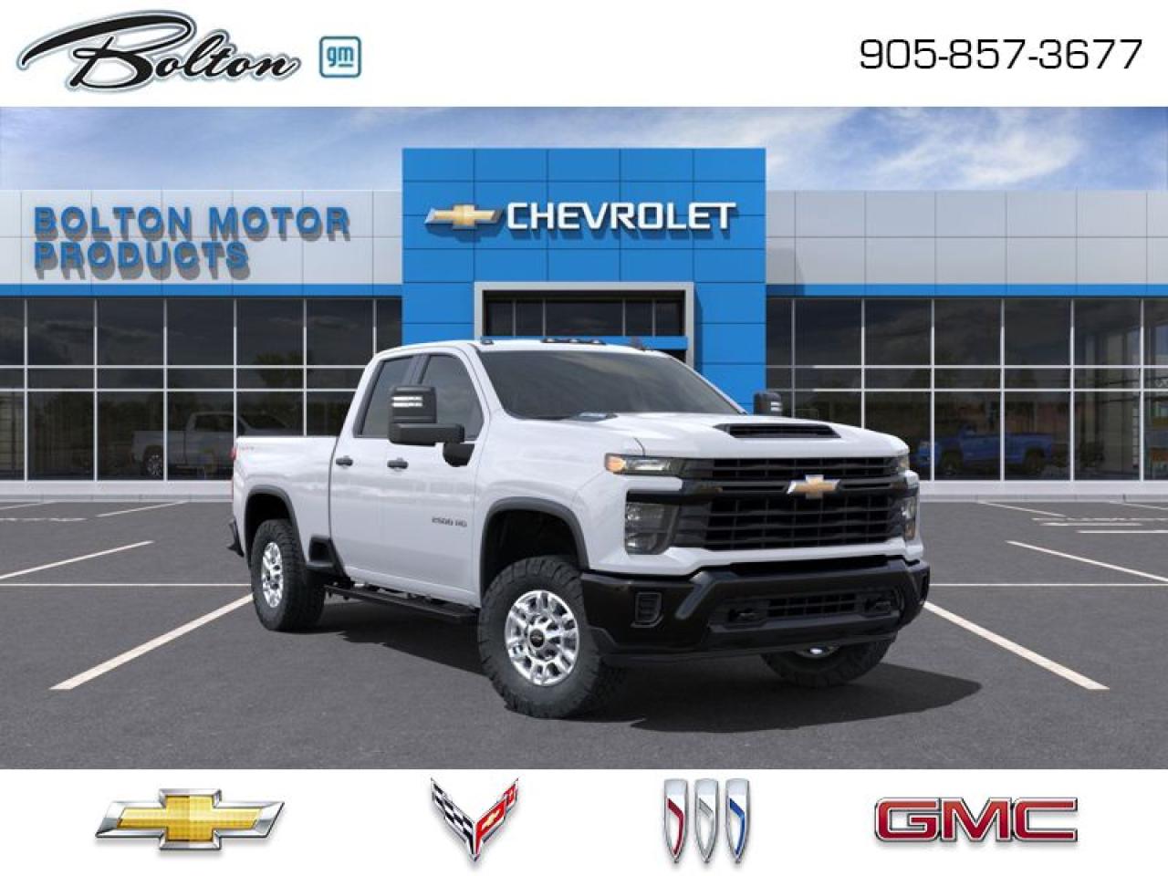 <br> <br>  Take on the most arduous of tasks with this incredibly potent 2025 Silverado 2500HD. <br> <br>This 2025 Silverado 2500HD is highly configurable work truck that can haul a colossal amount of weight thanks to its potent drivetrain. This truck also offers amazing interior features that nestle occupants in comfort and luxury, with a great selection of tech features. For heavy-duty activities and even long-haul trips, the Silverado 2500HD is all the truck youll ever need.<br> <br> This summit white sought after diesel Extended Cab 4X4 pickup   has an automatic transmission and is powered by a  470HP 6.6L 8 Cylinder Engine.<br><br> <br>To apply right now for financing use this link : <a href=http://www.boltongm.ca/?https://CreditOnline.dealertrack.ca/Web/Default.aspx?Token=44d8010f-7908-4762-ad47-0d0b7de44fa8&Lang=en target=_blank>http://www.boltongm.ca/?https://CreditOnline.dealertrack.ca/Web/Default.aspx?Token=44d8010f-7908-4762-ad47-0d0b7de44fa8&Lang=en</a><br><br> <br/><br>At Bolton Motor Products, we offer new Chevrolet, Cadillac, Buick, GMC cars and trucks in Bolton, along with used cars, trucks and SUVs by top manufacturers. Our sales staff will help you find that new or used car you have been searching for in the Bolton, Brampton, Nobleton, Kleinburg, Vaughan, & Maple area. o~o