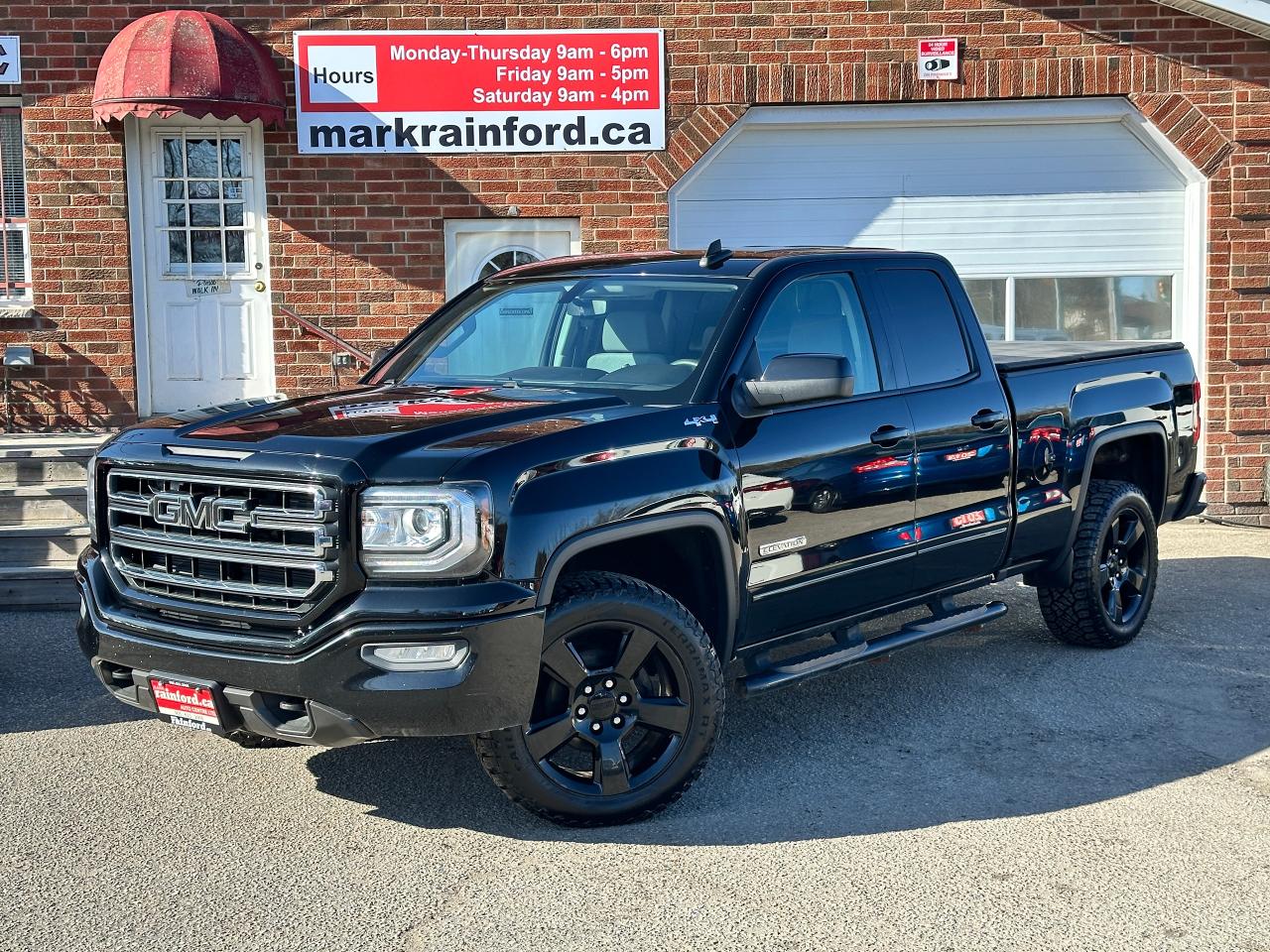 <p>Super-Clean GMC Sierra 1500 from Belleville, ON! This Elevation 4x4 Double Cab model looks great in its Black paint and Black factory alloy wheels! The exterior features keyless entry, automatic headlights, fog lights, colour-matched heated side mirrors, black step sides, front tow hooks, a trailer hitch, rear bumper steps, a spray-in bed liner and soft-folding tonneau cover, tinted privacy glass, gorgeous Black factory alloy wheels, a powerful 5.3L V8 Engine and Automatic transmission drive the 4x4 system! The interior is clean and comfortable with cloth seating for 6 through its fold-up centre console, power door locks, windows and mirrors, integrated electronic trailer brake controller, steering wheel cruise controls, mechanical 4x4 selection lever, an easy-to-read and use gauge cluster, central touch screen AM/FM Radio with Bluetooth, Apple CarPlay, Android Auto, Backup Camera and MP3 Player, A/C climate control with front window defrost settings, USB/12V accessory ports and more!</p><p> </p><p>Carfax Claims Free, Clean and Tidy, Sharp looking GMC Sierra, ready to tow your toys or hit the job site!</p><p> </p><p>Call (905) 623-2906</p><p> </p><p>Text Ryan: (905) 429-9680 or email: ryan@markrainford.ca</p><p> </p><p>Text Mark: (905) 431-0966 or email: mark@markrainford.ca</p>