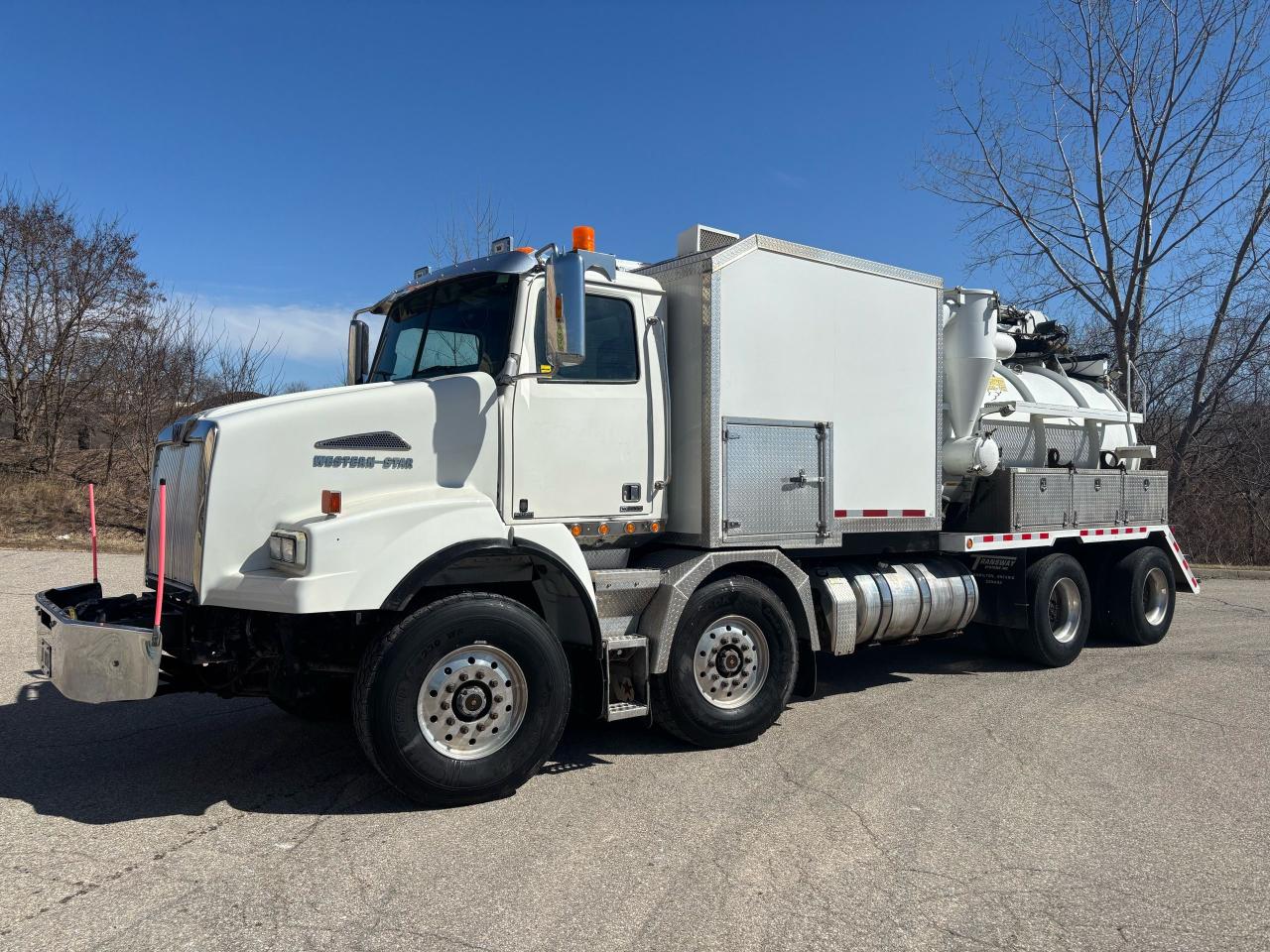 <p>2017 Western star TWIN Steer 12 yard Hydro vac truck (excavation) powered by a Detroit diesel very low mileage and low hours. Excellent running condition.10,000 hours and 51000 kms > 12 Yard Debris Tank</p><div>> 3800 cfm 27 hg Hydraulic Drive Blower<br />› Hydraulic Full Open Door<br />> 8 × 26 Hydraulic Boom<br />> Two Speed Remote Operated Boom<br />› Remote Operated Water Pressure Control<br />› Heated Insulated Acoustical Enclosure w/<br />Storage<br />> 420,000 btu Diesel Fired Burner<br />› Engage Blower from Remote<br />› Manual Control and Wireless Remote </div>