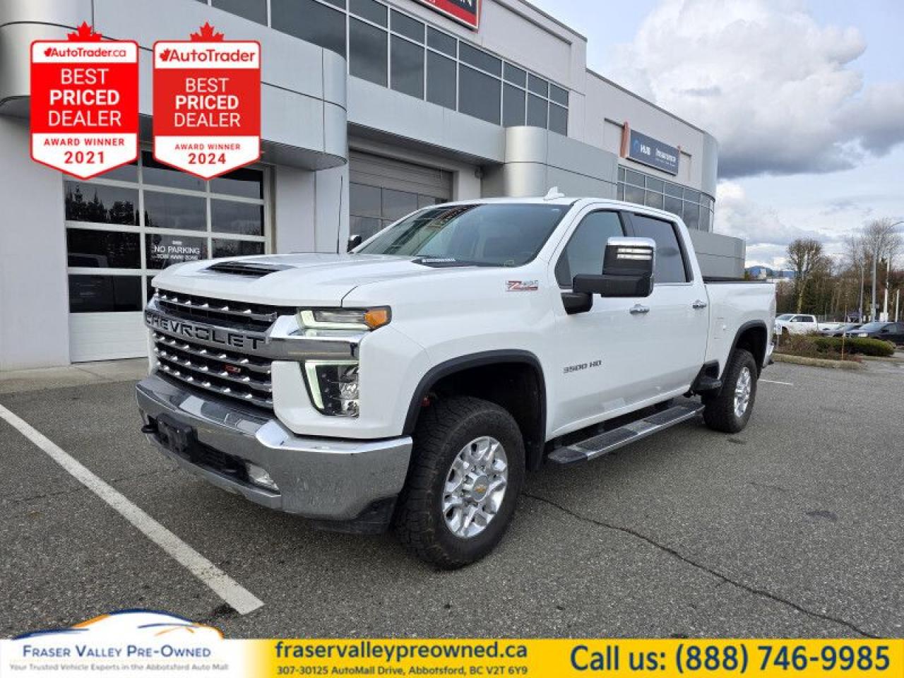 Leather Seats,  Remote Start,  Aluminum Wheels,  Apple CarPlay,  Android Auto!
 
 
Fraser Valley Pre-Owned is excited to present this local 2022 Chevrolet Silverado 3500HD LTZ, equipped with the almighty Duramax diesel engine and the legendary Allison transmission! This heavy-duty truck is built to handle any job with power and style, loaded with features that enhance comfort and capability.
 
Key Features Include:
 
Leather Seats
Remote Start
Aluminum Wheels
Apple CarPlay and Android Auto: Seamlessly connect your smartphone for easy access to apps and navigation.
Touch Screen Navigation and Infotainment System
EZ-Lift Tailgate: Enjoy smooth loading and unloading with ease.
Remote Keyless Entry: Convenient access at your fingertips.
Cruise Control: Relax on the road with this convenient driving feature.
Rear View Camera with Park Assist
LED Lights
4G LTE
Tow Hitch: Perfectly equipped for all your towing and hauling needs.
Full-Length Running Boards
 
This 2022 Chevrolet Silverado 3500HD LTZ is the perfect combination of power, luxury, and advanced technology, making it an exceptional choice for those who need a dependable and versatile truck.
 
Don’t miss your chance to own this remarkable vehicle! Contact our Sales and Finance team or apply for Pre-Approval today, and let’s get you behind the wheel of this impressive Chevrolet Silverado!
 

 
To apply right now for financing use this link : https://www.fraservalleypreowned.ca/abbotsford-car-loan-application-british-columbia
 
 

| Our Quality Guarantee: We maintain the highest standard of quality that is required for a Pre-Owned Dealership to operate in an Auto Mall. We provide an independent 360-degree inspection report through licensed 3rd Party mechanic shops. Thus, our customers can rest assured each vehicle will be a reliable, and responsible purchase.  |  Purchase Disclaimer: Your selected vehicle may have a differing finance and cash prices. When viewing our vehicles on third party  marketplaces, please click over to our website to verify the correct price for the vehicle. The Sale Price on third party websites will always reflect the Finance Price of our vehicles. If you are making a Cash Purchase, please refer to our website for the Cash Price of the vehicle.  | All prices are subject to and do not include, a $995 Finance Fee, and a $995 Document Fee.   These fees as well as taxes, are included in all listed listed payment quotes. Please speak with Dealer for full details and exact numbers.  o~o