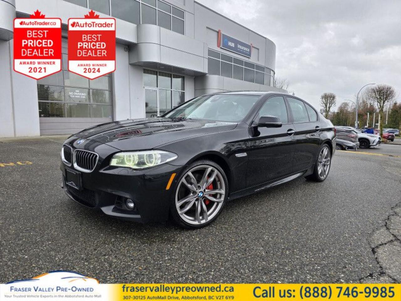 Fraser Valley Pre-Owned is excited to present this stunning 2016 BMW 535i xDrive—a sexy local BC car that combines performance and luxury in one captivating package! This 5-Series comes in the best color combo money can buy - with a Jet Black exterior paint job and Mocha Nappa Leather interior that screams sophistication. With a clean history and only one claim under $3,600, this BMW is ready to make a lasting impression.
 
Key Features Include:
 
Driver Assistance Package (Executive Edition): Packed with advanced safety and convenience features
Navigation System
Back-Up Camera with Park Assist
Power Moonroof
Heated Seats
Heads-Up Display
Electric Rear Sunshade
Side Sunshades
Comfort Seats
Fineline Anthracite Trim
Harman/Kardon Sound System
+ much, much, more!
 
This 2016 BMW 535i xDrive is an exquisite blend of luxury and performance, making it a remarkable choice for any discerning driver.
 
Please call or inquire online for availability and more information. Don’t miss your chance to own this exceptional vehicle!

 
 
 
To apply right now for financing use this link : https://www.fraservalleypreowned.ca/abbotsford-car-loan-application-british-columbia
 
 

| Our Quality Guarantee: We maintain the highest standard of quality that is required for a Pre-Owned Dealership to operate in an Auto Mall. We provide an independent 360-degree inspection report through licensed 3rd Party mechanic shops. Thus, our customers can rest assured each vehicle will be a reliable, and responsible purchase.  |  Purchase Disclaimer: Your selected vehicle may have a differing finance and cash prices. When viewing our vehicles on third party  marketplaces, please click over to our website to verify the correct price for the vehicle. The Sale Price on third party websites will always reflect the Finance Price of our vehicles. If you are making a Cash Purchase, please refer to our website for the Cash Price of the vehicle.  | All prices are subject to and do not include, a $995 Finance Fee, and a $995 Document Fee.   These fees as well as taxes, are included in all listed listed payment quotes. Please speak with Dealer for full details and exact numbers.  o~o