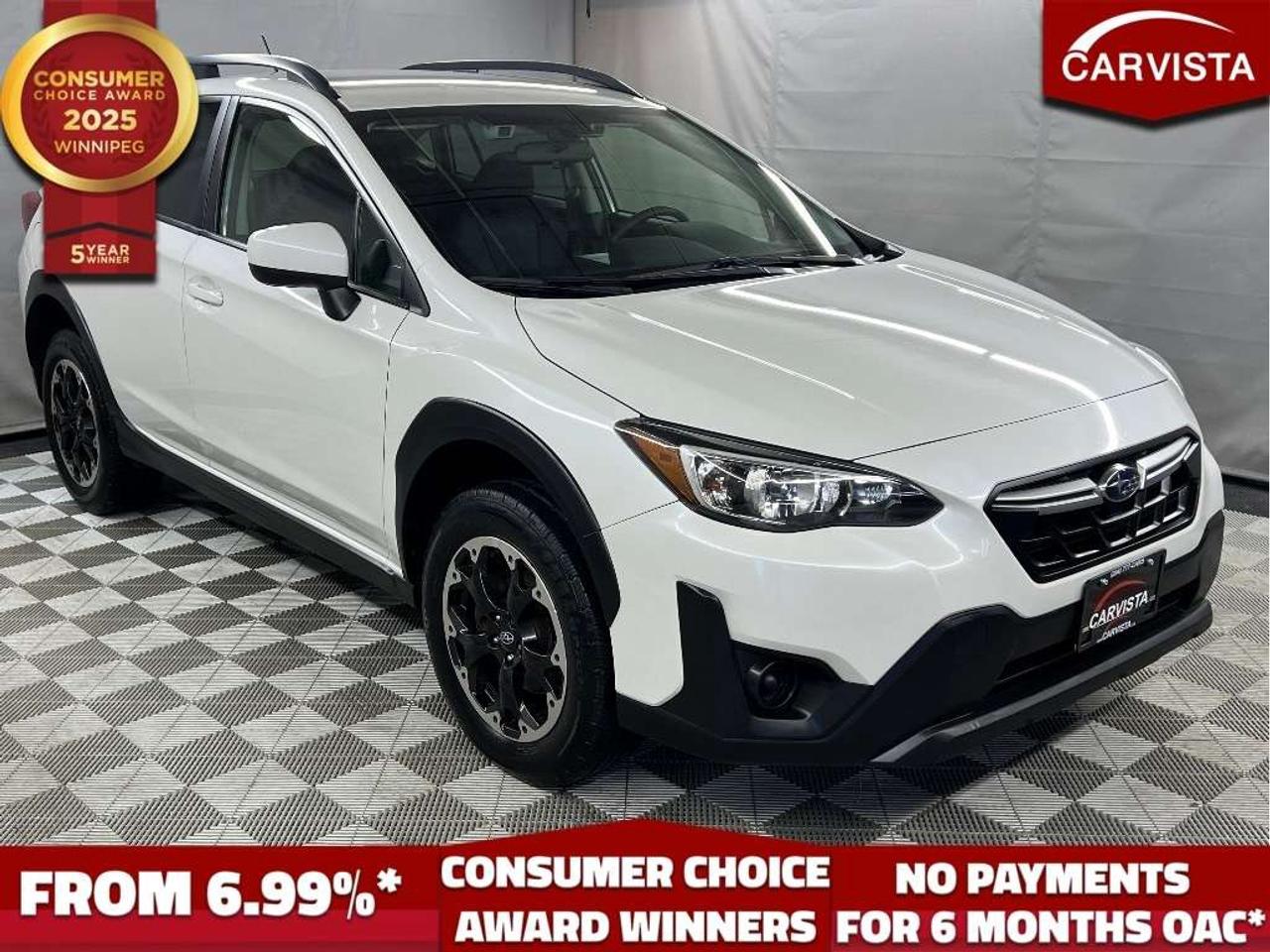 SUBARU EYESIGHT, REVERSE CMAERA, HEATED SEATS, BLUETOOTH HANDSFREE, ADAPTIVE CRUISE CONTROL, ANDROID/APPLE CARPLAY, NO ACCIDENTS, 1 OWNER The 2021 Subaru Crosstrek Convenience AWD is a versatile and dependable compact SUV, perfect for everyday driving and weekend getaways. With one owner, a clean accident free history, and a record of regular maintenance, this Crosstrek has been well cared for and is in excellent condition. Equipped with Subarus legendary Symmetrical All Wheel Drive (AWD), this Crosstrek delivers outstanding stability and traction in all road conditions, making it an ideal choice for Manitobas unpredictable weather. The 2.0L 4 cylinder BOXER engine provides a balance of power and fuel efficiency, while the CVT automatic transmission ensures smooth and responsive driving. Key Features & Highlights: Subaru Symmetrical AWD  Superior grip and handling on all terrains 2.0L 4 cylinder BOXER engine  Reliable performance with excellent fuel efficiency Subaru EyeSight Driver Assist Technology  Advanced safety suite with: Adaptive Cruise Control Pre-Collision Braking Lane Keep Assist Lane Departure & Sway Warning 7-inch touchscreen infotainment system  User-friendly interface Apple CarPlay & Android Auto  Seamless smartphone integration Heated front seats  Stay warm in colder weather Rearview camera  Improved safety and convenience when parking Keyless entry & power windows  Added convenience for everyday use With Subarus reputation for durability, safety, and reliability, this 2021 Crosstrek Convenience AWD is an excellent choice for anyone seeking a capable and efficient SUV. Contact us today to book a test drive! 5 years running, consecutive receivers of the prestigious Consumer Choice Award in 2021, 2022, 2023, 2024 and 2025! Low rate dealer arranged financing available!  At Carvista we offer a unique buying experience, with no deceiving finance gimmicks and trades are welcome but not required! Carvista is a family operated business that has been in business for over 25 years, and has earned a A+ BBB Accreditation and outstanding consumer accolades. Offering 175 quality pre-owned vehicles, all are certified and Carfax verified, most with remaining factory warranty and a modern facility located on Winnipegs Regent Ave strip. We welcome you to visit us at 1201 Regent Ave W, at Carvista, and drive away in a like new vehicle for less. In many cases we can offer no payments for 6 months! Dont let your trade or credit stop you, we accept any kind, any time. CARVISTA.CA, "Where the deals are".  Prices and payments exclude GST OR PST Carvista Inc.  Dealer Permit # 1211, Category: Used Vehicle  Please verify all ad details with a Carvista sales person, vehicle may not be exactly as shown.