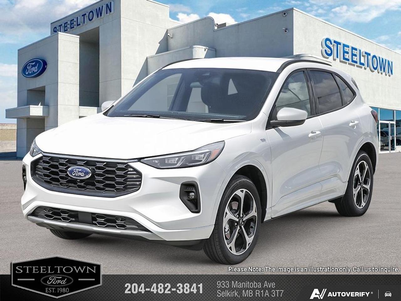 <b>Navigation,  Adaptive Cruise Control,  360 Camera,  Remote Start,  Heated Seats!</b><br> <br> <br> <br>We value your TIME, we wont waste it or your gas is on us!   We offer extended test drives and if you cant make it out to us we will come straight to you!<br> <br>Unique and classy, this Ford Escape offers everything youre looking for in a mid sized SUV. <br> <br>This Ford Escape was built for an active lifestyle and offers plenty of options for you to hit the road in your own individual style. Whether you need a family SUV for soccer practice, a capable adventure vehicle, or both, the versatile Ford Escape has you covered. Built for those who live on the go, the 2025 Ford Escape is made to be unstoppable.<br> <br>This Star White Metallic SUV has an Automatic transmission and is powered by a 250HP 2.0L 4 Cylinder Engine. <br> <br> Our Escapes trim level is ST-Line Elite. This range-topping ST-Line Elite features unique exterior styling and upgrades such as inbuilt navigation, adaptive cruise control, a surround camera system, and evasive steering assist. The amazing standard features continue with heated ActiveX synthetic leather seats, a heated leatherette steering wheel, simulated wood interior trim, remote engine start, and an expansive 13.2-inch infotainment screen with wireless Apple CarPlay and Android Auto, SiriusXM satellite radio, and FordPass Connect 4G mobile hotspot internet access. Safety features include blind spot detection, lane keeping assist with lane departure warning, evasive steering assist, forward and rear collision mitigation, and front and rear parking sensors. Additional features include a power liftgate for rear cargo access, aluminum wheels, roof rack rails, LED headlights with automatic high beams, a keypad for extra security, and so much more. This vehicle has been upgraded with the following features: Navigation, Adaptive Cruise Control, 360 Camera, Remote Start, Heated Seats, Apple CarPlay, Android Auto.<br><br> View the original window sticker for this vehicle with this url <b><a href=http://www.windowsticker.forddirect.com/windowsticker.pdf?vin=1FMCU9PA9SUB12128 target=_blank>http://www.windowsticker.forddirect.com/windowsticker.pdf?vin=1FMCU9PA9SUB12128</a></b>.<br> <br>To apply right now for financing use this link: <a href=http://www.steeltownford.com/?https://CreditOnline.dealertrack.ca/Web/Default.aspx?Token=bf62ebad-31a4-49e3-93be-9b163c26b54c&La target=_blank>http://www.steeltownford.com/?https://CreditOnline.dealertrack.ca/Web/Default.aspx?Token=bf62ebad-31a4-49e3-93be-9b163c26b54c&La</a><br><br> <br/> Total  rebate of $4500 is reflected in the price.   5.49% financing for 84 months.  Incentives expire 2026-04-30.  See dealer for details. <br> <br>Family owned and operated in Selkirk for 35 Years.  <br>Steeltown Ford is located just 20 minutes North of the Perimeter Hwy, with an onsite banking center that offers free consultations. <br>Ask about our special dealer rates available through all major banks and credit unions.<br>Dealer retains all rebates, plus taxes, govt fees and Steeltown Protect Plus.<br>Steeltown Ford Protect Plus includes:<br>- Life Time Tire Warranty <br>Dealer Permit # 1039<br><br><br> Come by and check out our fleet of 100+ used cars and trucks and 170+ new cars and trucks for sale in Selkirk.  o~o