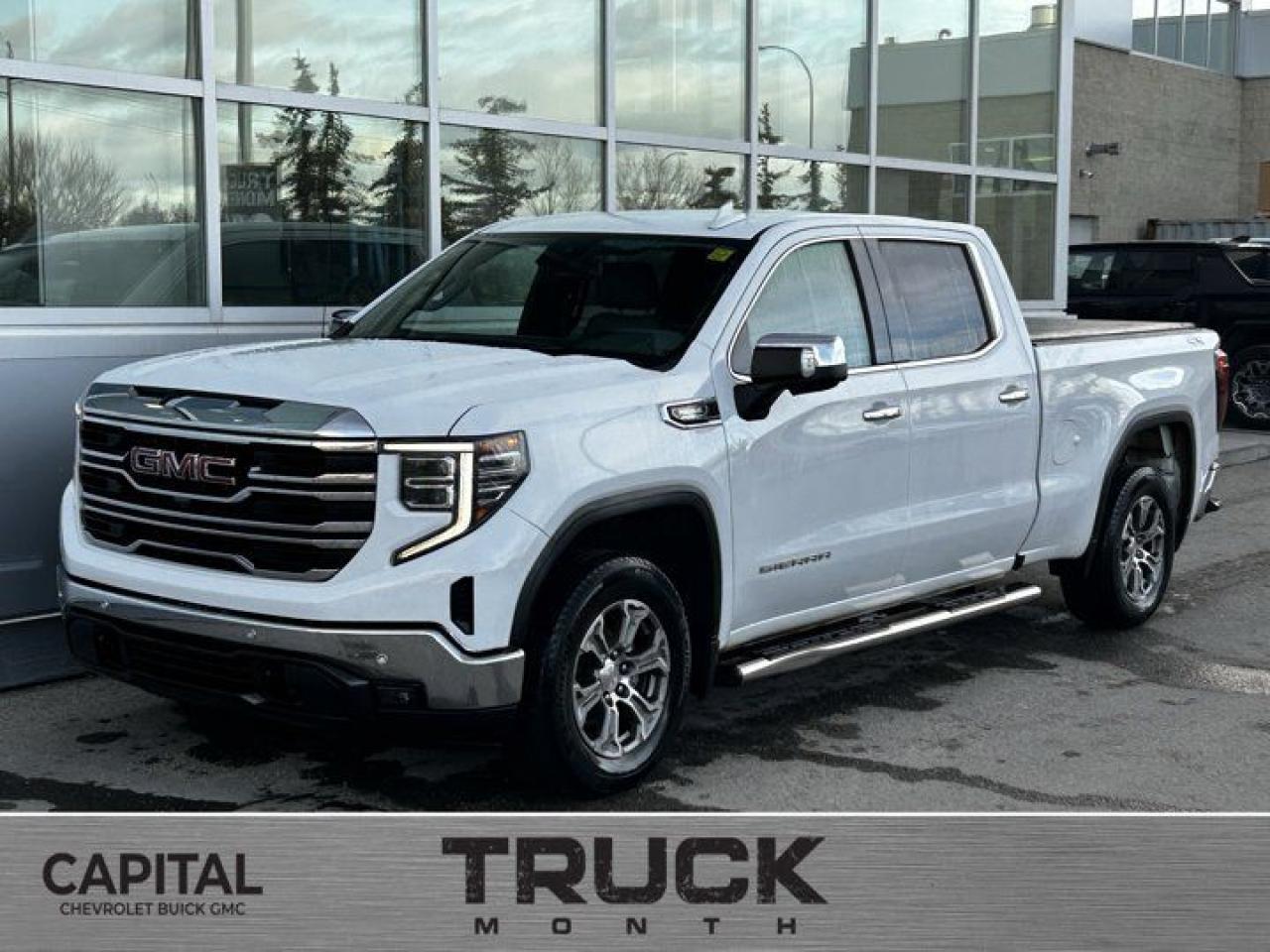 Come see this 2022 GMC Sierra 1500 SLT. Its Automatic transmission and Turbocharged Diesel I6 3.0L/183 engine will keep you going. This GMC Sierra 1500 comes equipped with these options: ENGINE, DURAMAX 3.0L TURBO-DIESEL I6 (277 hp [206.6 kW] @ 3750 rpm, 460 lb-ft of torque [623.7 N-m] @ 1500 rpm) (Includes (KW5) 220-amp alternator and (K05) engine block heater.), Wireless Phone Projection, for Apple CarPlay and Android Auto, Wipers, front rain-sensing, Windows, power rear, express down, Windows, power front, drivers express up/down, Window, power front, passenger express up/down, Wi-Fi Hotspot capable (Terms and limitations apply. See onstar.ca or dealer for details.), Wheels, 18 x 8.5 (45.7 cm x 21.6 cm) 6-spoke machined aluminum with Dark Grey Metallic accents, Wheelhouse liners, rear (Certain vehicles built prior to 3-21-2022 and after 4-7-2022 will include rear wheelhouse liners. Certain vehicles built on 3-21-2022 thru 4-7-2022 will be forced to include (RFZ) Not Equipped with Rear Wheelhouse liners, which removes Rear Wheelhouse liners. See dealer for details or the window label for the features on a specific vehicle.), and Wheel, 17 x 8 (43.2 cm x 20.3 cm) full-size, steel spare. See it for yourself at Capital Chevrolet Buick GMC Inc., 13103 Lake Fraser Drive SE, Calgary, AB T2J 3H5.