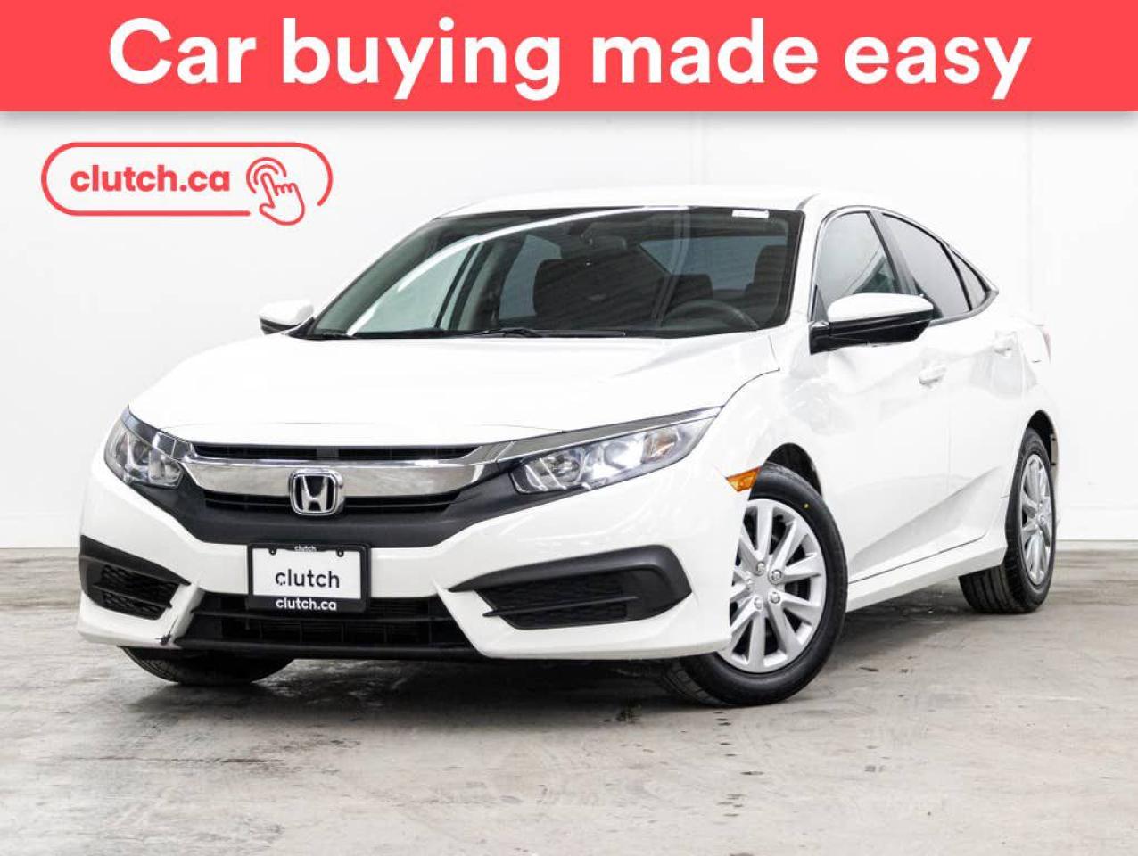 NO ACCIDENTS / CLEAN CARFAX / Apple CarPlay, Android Auto, USB Input and more!<br> <br>Clutch is the largest online used car retailer in Canada, delivering a seamless, hassle-free car-buying experience to drivers everywhere. Shop hundreds of used cars online, get the right one delivered to your door, and enjoy peace of mind with our optional 10-Day Money-Back Guarantee. How sweet is that? To learn more, visit clutch.ca.<br> <br>The top features for this 2017 Honda Civic include:<br> <br>12V Outlet<br>Apple CarPlay<br>Android Auto<br>USB Input<br>Hill Assistance<br>Rear View Camera<br>Brake Assist<br>Front Heated Seats<br>Climate Control<br>Bluetooth Music<br>Touchscreen Display<br>Cruise Control<br> <br>Seamless home delivery - Delivery to your door in a matter of days. Available on select packages.<br> <br>Try it out for 10 days - If you do not like it, we will take it back. Available on select packages. <br> <br>Quality assured - All cars go through our rigorous 210-point inspection and reconditioning process.<br> <br>Peace of mind - Optional 3-month Standard Warranty, with additional warranty options available.<br> <br>Haggle-free - No haggling or hard sells.<br> <br>100% Transparency - Full inspection reports on every car, including high-res photography and a free Carfax report.<br> <br>Listed price is for cash purchase only and does not include taxes, Shipping Fees (if applicable), Delivery Fees (if applicable), government licensing fees. 10-day Money Back Guarantee, 3-month Standard Warranty, and home delivery are available with select packages.<br> <br>Previous Provincial Registrations:<br>Ontario<br> <br>Stock # 47703