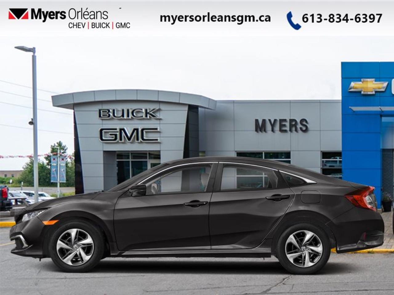 <b>Heated Seats,  Apple CarPlay,  Android Auto,  Lane Keep Assist,  Collision Mitigation!</b><br> <br>    The sporty design is perfectly complemented by its powerful, yet efficient engine, while its striking interior is designed with both comfort and safety in mind. This  2020 Honda Civic Sedan is fresh on our lot in Orleans. <br> <br>With harmonious power, excellent handling capability, plus its engaging driving dynamic, this 2020 Honda Civic is a highly compelling choice in the eco-friendly compact car segment. Regardless of your style preference or driving habits, this impressive Honda Civic will perfectly suit your wants and needs. The Civic offers the right amount of cargo space, an aggressive exterior design with sporty and sleek body lines, plus a comfortable and ergonomic interior layout that works well with all family sizes. This Civic easily makes a bold statement without saying a word! This  sedan has 60,656 kms. Its  grey in colour  and is completely accident free based on the <a href=https://vhr.carfax.ca/?id=Evde0TmYxJic9YVU08ReRZhGfSBgkHQX target=_blank>CARFAX Report</a> . It has an automatic transmission and is powered by a  158HP 2.0L 4 Cylinder Engine.  It may have some remaining factory warranty, please check with dealer for details. <br> <br> Our Civic Sedans trim level is LX. This LX Civic still packs a lot of features for an incredible value with driver assistance technology like collision mitigation with forward collision warning, lane keep assist with road departure mitigation, adaptive cruise control, straight driving assist for slopes, and automatic highbeams you normally only expect with a higher price. The interior is as comfy and advanced as you need with heated front seats, remote keyless entry, Apple CarPlay, Android Auto, Bluetooth, Siri EyesFree, WiFi tethering, steering wheel with cruise and audio controls, multi-angle rearview camera, 7 inch driver information display, and automatic climate control. The exterior has some great style with a refreshed grille, independent suspension, heated power side mirrors, and LED taillamps. This vehicle has been upgraded with the following features: Heated Seats,  Apple Carplay,  Android Auto,  Lane Keep Assist,  Collision Mitigation,  Siri Eyesfree,  Remote Keyless Entry. <br> <br>To apply right now for financing use this link : <a href=https://www.myersorleansgm.ca/FinancePreQualForm target=_blank>https://www.myersorleansgm.ca/FinancePreQualForm</a><br><br> <br/><br> Buy this vehicle now for the lowest bi-weekly payment of <b>$192.25</b> with $0 down for 84 months @ 9.99% APR O.A.C. ( Plus applicable taxes -  Plus applicable fees   ).  See dealer for details. <br> <br>*MYERS LIFETIME ENGINE AND TRANSMISSION COVERAGE CERTIFICATE NOT AVAILABLE ON VEHICLES WITH KMS EXCEEDING 140,000KM, VEHICLES 8 YEARS & OLDER, OR HIGHLINE BRAND VEHICLE(eg. BMW, INFINITI. CADILLAC, LEXUS...)<br> Come by and check out our fleet of 70+ used cars and trucks and 130+ new cars and trucks for sale in Orleans.  o~o