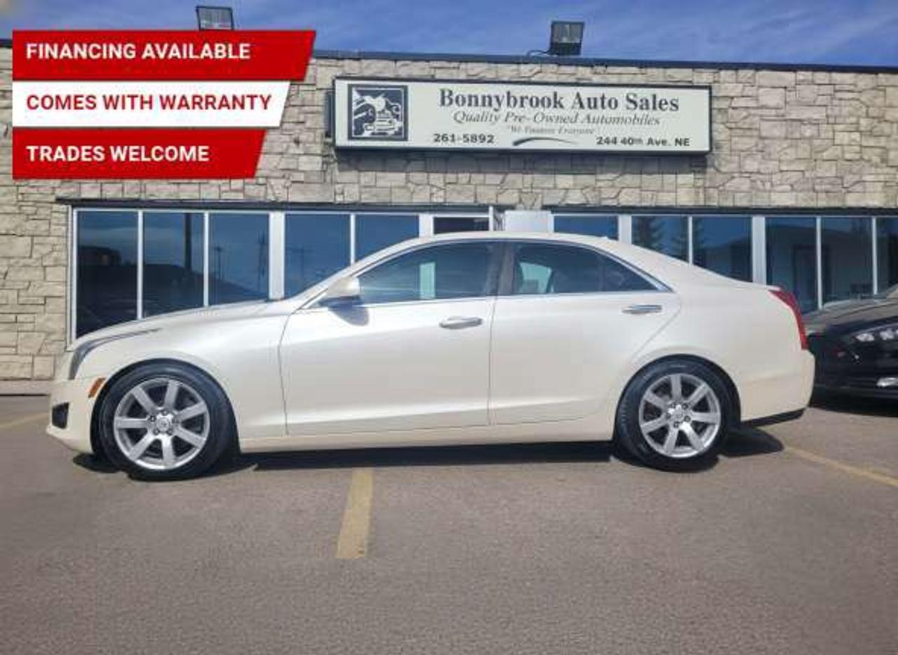 Need a vehicle that has style? Look at our Pre-Owned 2013 CADILLAC ATS SEDAN (Pictured in photo) Filled with top options including Leather Heated Seats, Keyless Entry, Bluetooth, Power Mirrors, Remote starter Rear view Camera Power Locks, Keyless entry Power Windows./Air /Tilt /Cruise/ Am/Fm Cd. player Smooth ride at a great price thats ready for your test drive. Fully inspected and given a clean bill of health by our technicians and a 6 Month warranty package. The car has hail damage.  Fully detailed on the interior and exterior so it feels like new to you. There should never be any surprises when buying a used car, thats why we share our Mechanical Fitness Assessment and Carfax with our customers, so you know what we know. Bonnybrook Auto sales is helping thousands find quality used vehicles at prices they can afford. If you would like to book a test drive, have questions about a vehicle or need information on finance rates, give our friendly staff a call today! Bonnybrook auto sales is proudly one of the few car dealerships that have been serving Calgary for over Twenty years. /TRADE INS WELCOMED/ Amvic Licensed Business.  Due to the recent increase for used vehicles.  Demand and sales combined with  the U.S exchange rate, a lot  vehicles are being exported to the U.S. We are in need of pre-owned vehicles. We give top dollar for your trades.  We also purchase all makes and models of vehicles.