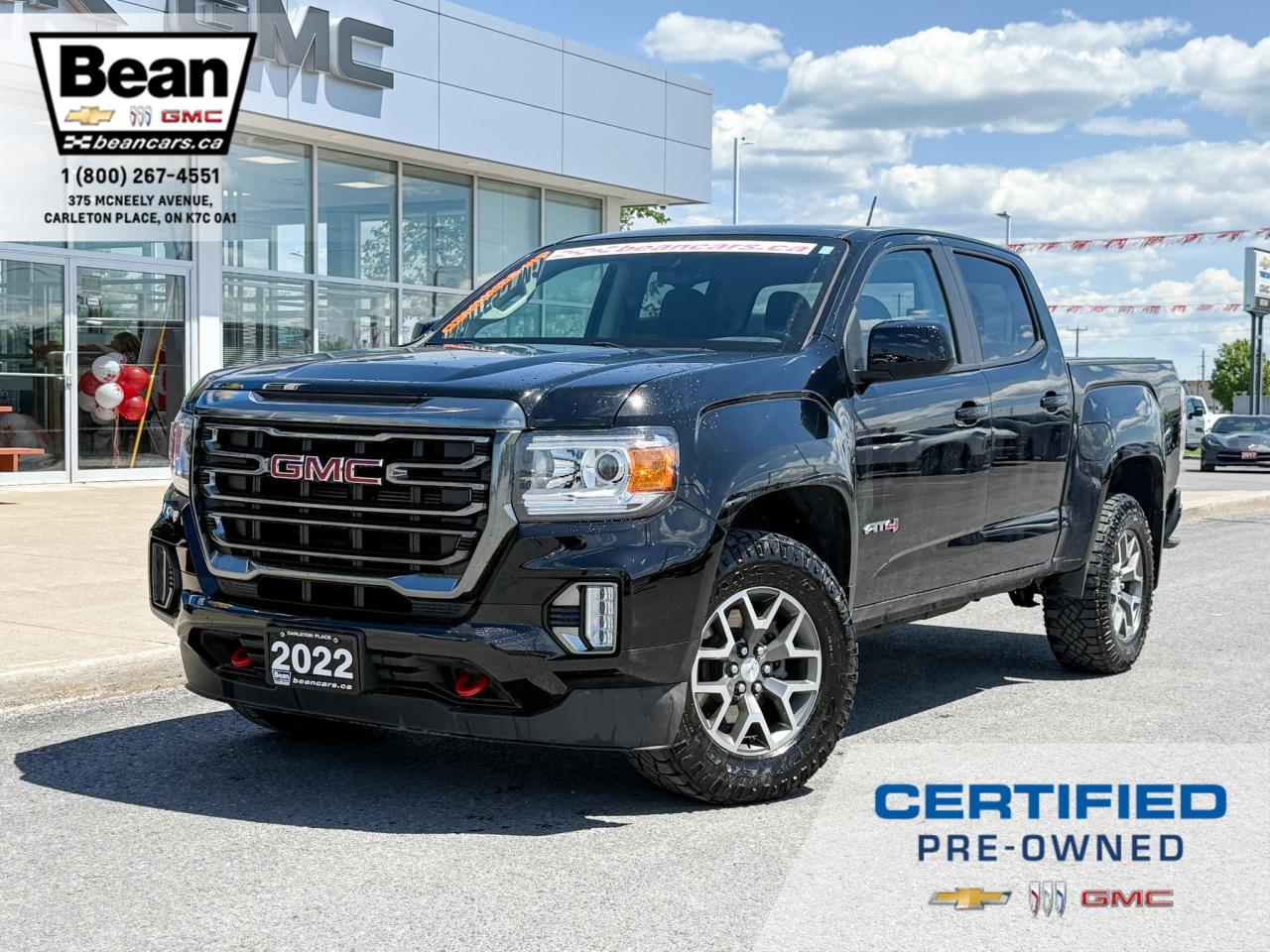 Used 2022 GMC Canyon AT4 w/Leather 3.6L V6 4X4 AT4 SHORT BOX CREW CAB, ONE OWNER, HEATED LEATHER SEATS, HEATED STEERING WHEEL, TRAILERING PACKAGE, HARD TONNEAU COVER for sale in Carleton Place, ON