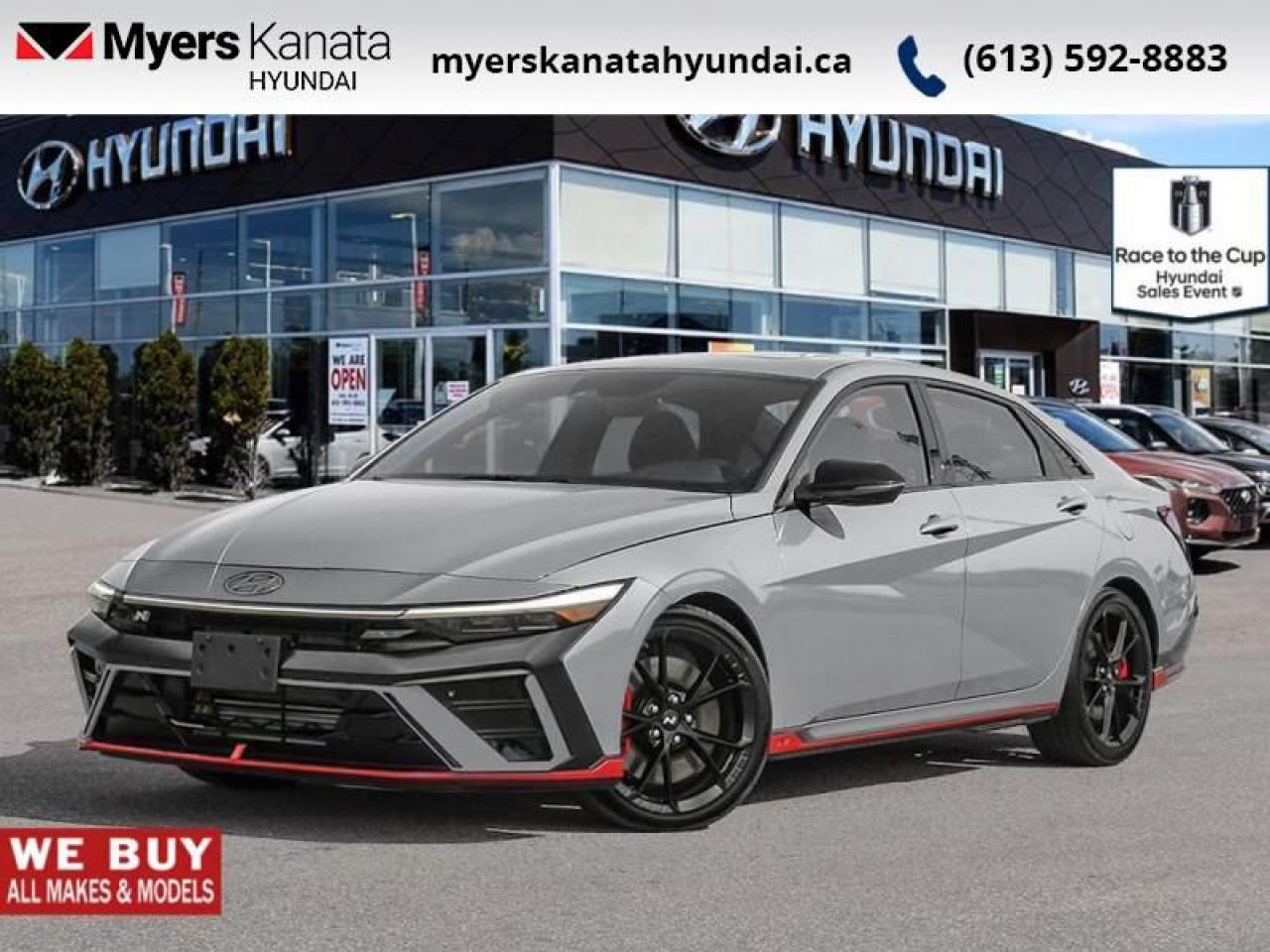<br> <br>  Comfort and performance are wrapped in every detail on this 2025 Elantra N. <br> <br>This Elantra N is infused with aggressive N Line styling throughout, giving it an edgy and intimidating look. The upgrades go farther than just an appearance package, however. Upgraded suspension and real aerodynamic features work together to make the driving dynamic as aggressive as its appearance. Let this Elantra N show your edgy side.<br> <br> This cyber gry sedan  has an automatic transmission and is powered by a  276HP 2.0L 4 Cylinder Engine.<br><br> <br>To apply right now for financing use this link : <a href=https://www.myerskanatahyundai.com/finance/ target=_blank>https://www.myerskanatahyundai.com/finance/</a><br><br> <br/> Weve discounted this vehicle $3000.    This vehicle may qualify for $500 Military Program Bonus. Eligible customers may qualify for the Hyundai 0.50% Loyalty Finance Rate Reduction - certain restrictions may apply. 6.29% financing for 96 months. <br> Buy this vehicle now for the lowest weekly payment of <b>$141.93</b> with $0 down for 96 months @ 6.29% APR O.A.C. ( Plus applicable taxes -  $2596 and licensing fees    ).  Incentives expire 2025-06-30.  See dealer for details. <br> <br>This vehicle is located at Myers Kanata Hyundai 400-2500 Palladium Dr Kanata, Ontario. <br><br> Come by and check out our fleet of 30+ used cars and trucks and 70+ new cars and trucks for sale in Kanata.  o~o