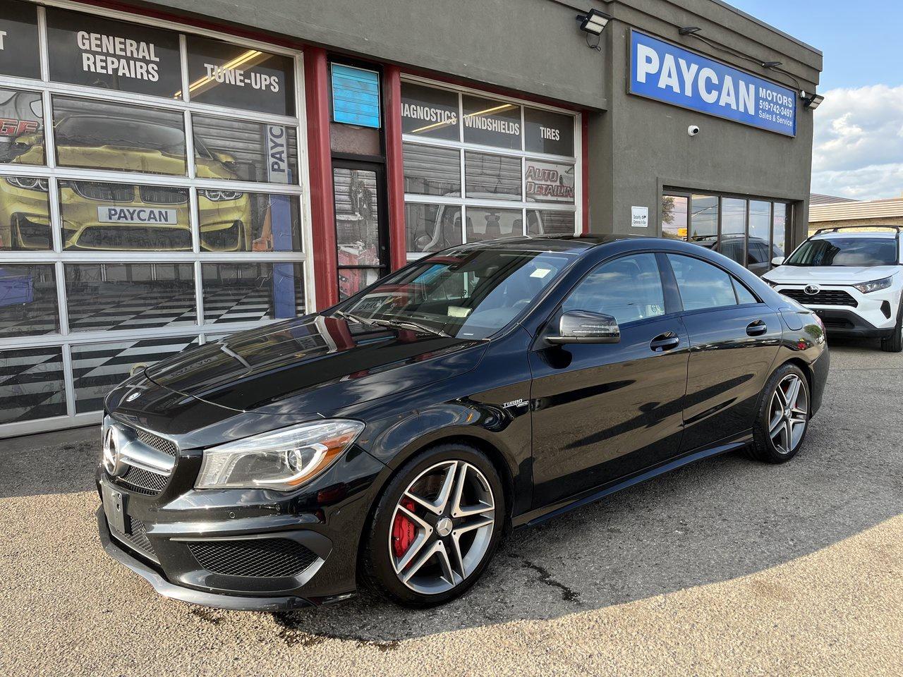 <p>HERE IS A NICE CLEAN CLA-45 AMG THAT LOOKS AND DRIVES GREAT AND SOLD CERTIFIED IF YOU ARE LOOKING FOR LUXURY AND SPORT THIS CAR IS THE ONE. COME BY OR CALL 5195706463 FOR AN APPOINTMENT .TO SEE ALL OUR INVENTORY PLS GO TO PAYCANMOTORS.CA</p>