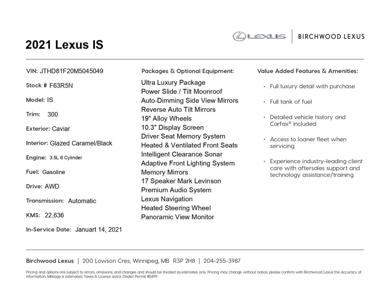 Used 2021 Lexus IS 300 Ultra Luxury | Local | AWD for sale in Winnipeg, MB