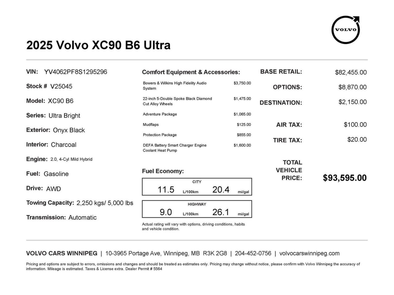 New 2025 Volvo XC90 Ultra Bright Theme As Low As 2.49% Available! for sale in Winnipeg, MB