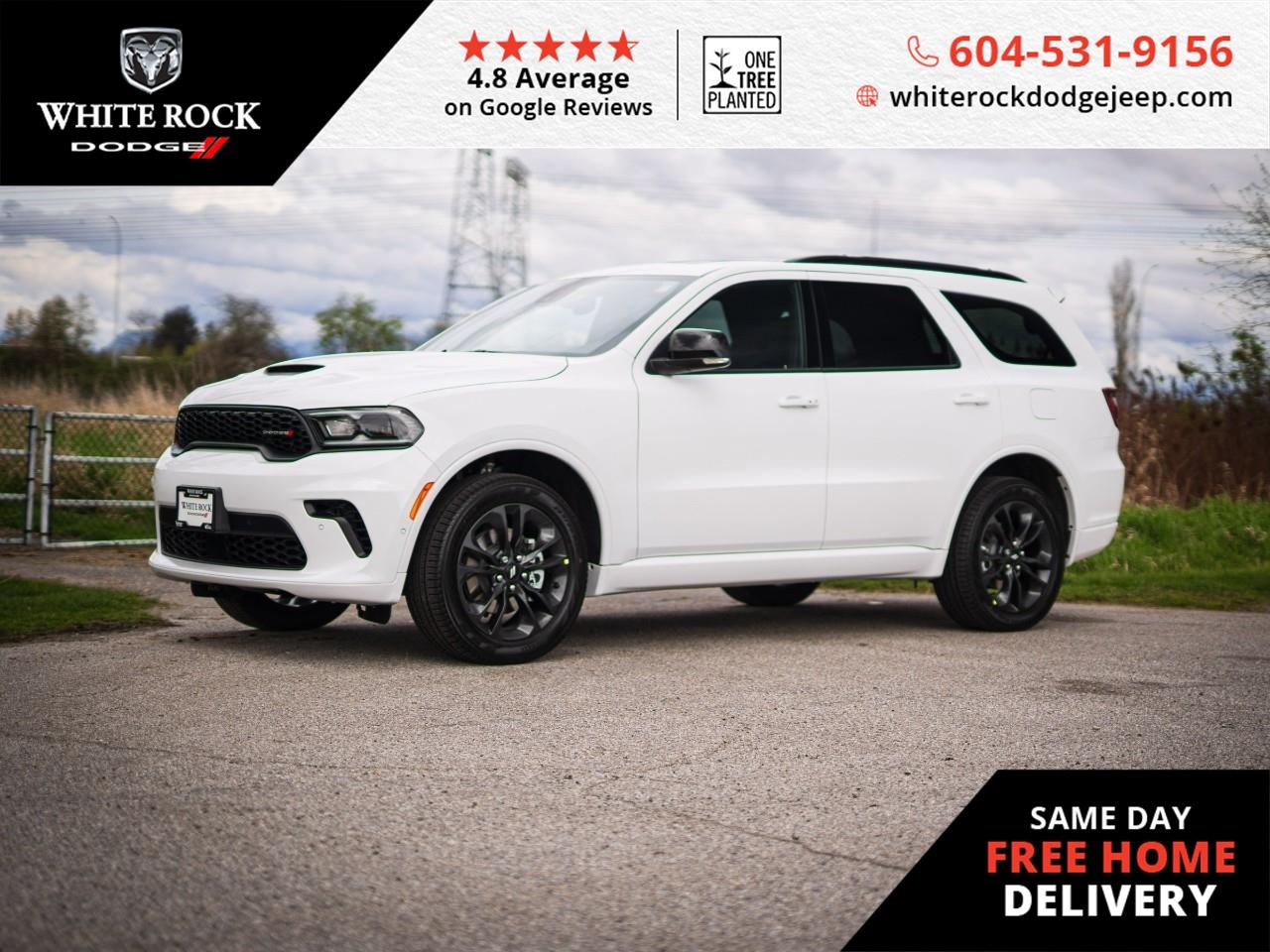 Unveil Versatility: NAVIGATION, HEATED FRONT SEATS, ALLOY WHEELS, POWER LIFTGATE.<p></p><p>Dominate the road in the 2025 Dodge Durango GT, the ideal blend of power, comfort, and technology designed to enhance every journey. Wrapped in a stunning White exterior and complemented by a sleek Black interior, this Durango exudes confidence and class. Under the hood lies a robust 3.6L 6cyl Gas Engine paired with an efficient 8-Speed A/T, providing a smooth and responsive driving experience.</p><p></p><p>Boasting a full-time AWD system, you'll enjoy superior control and traction in various driving conditions. The comfort of HEATED FRONT SEATS and a HEATED STEERING WHEEL welcomes you, ensuring you remain cozy during brisk British Columbia mornings. Stay connected and guided with the in-built NAVIGATION SYSTEM, while the SPORT STEERING WHEEL provides a dynamic and engaging drive.</p><p></p><p>Convenience is paramount with the POWER LIFTGATE and REMOTE KEYLESS ENTRY, simplifying access to generous cargo space. Optimal safety is supported by TRACTION CONTROL and TRAILER SWAY CONTROL, ensuring peace of mind. For added visibility on those early spring drives, the DURANGO GT comes equipped with RAIN SENSING WIPERS and a PANIC ALARM for emergencies.</p><p></p><p>Every ride becomes an opportunity for admiration with sleek ALLOY WHEELS and a striking SPOILER. Rounding off this impressive package is a host of convenience features, including REAR AIR CONDITIONING and ILLUMINATED ENTRY, providing a comfortable environment for all passengers.</p><p></p><p>Elevate your driving experience with this exquisite example of Dodge's craftsmanship. Here to support all of your adventures, the Durango GT awaits. Stock # S530397</p>*All new vehicle purchases are plus the PDI accessory installs and any price increases provided by the manufacturer. For trucks the accessories will include wheel locks, spray-in liners, and mud flaps. For all other vehicles, wheel locks are standard, other equipment may apply. Confirm with the dealer.