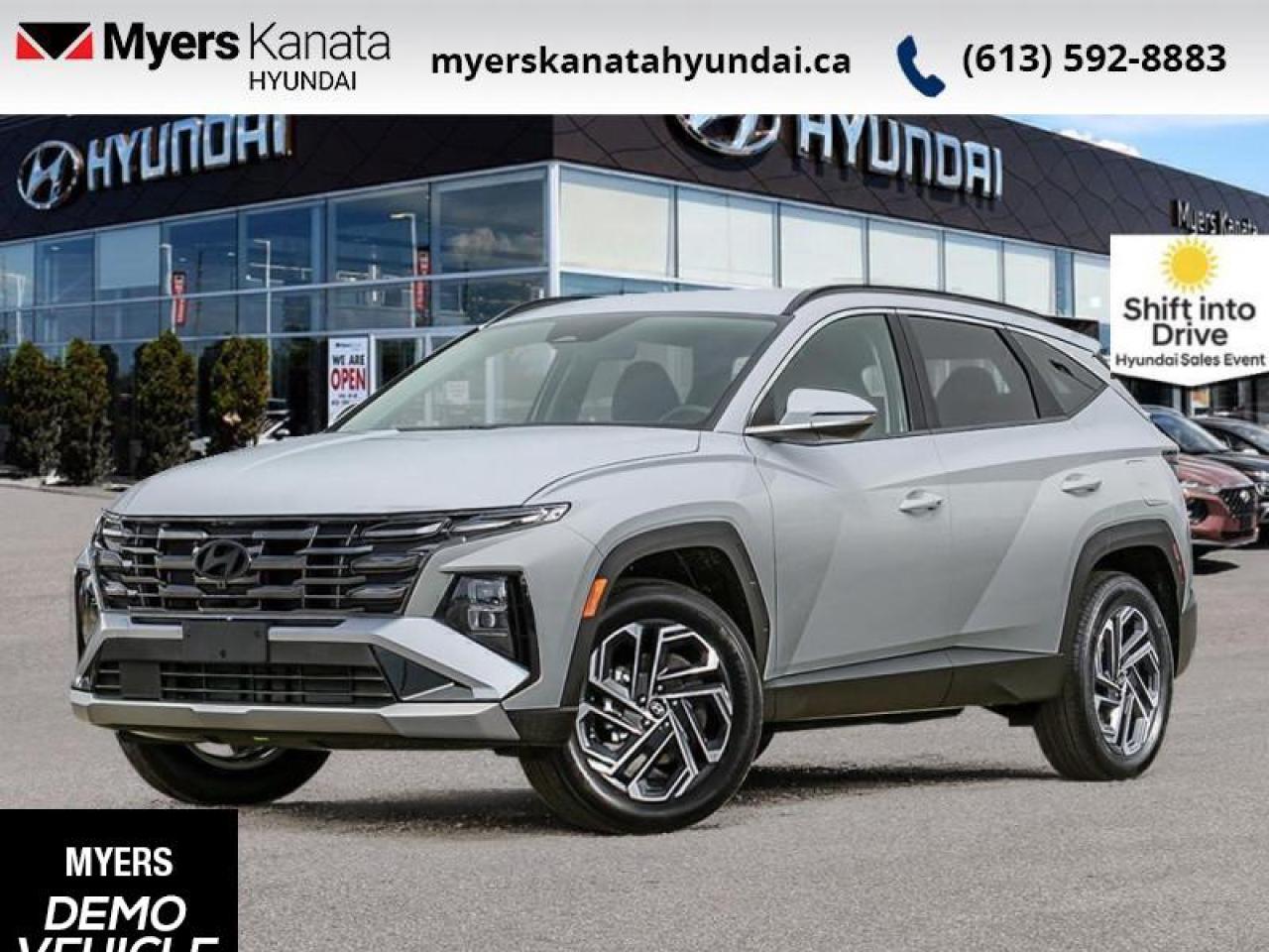 <b>Sunroof,  Cooled Seats,  Leather Seats,  Apple CarPlay,  Android Auto!</b><br> <br> <br> <br>  This 2025 Hyundai Tucson was built for modern adventure. <br> <br>This 2025 Hyundai Tucson was made with eye for detail. From subtle surprises to bold design features, every part of this 2025 Hyundai Tucson is a treat. Stepping into the interior feels like a step right into the future with breathtaking technology and luxury that will make your smartphone jealous. Add on an intelligently capable chassis and drivetrain and you have the SUV of the future, ready for you today.<br> <br> This shimmering silv SUV  has an automatic transmission and is powered by a  231HP 1.6L 4 Cylinder Engine.<br> <br> Our Tucson Hybrids trim level is Ultimate AWD. Taking things a step further, this Tucson Hybrid with the Ultimate trim adds memory settings for front seat positions, voice-activated dual-zone climate control and an aerial view camera system, and also includes an automatic full-time all-wheel drive system, an express open/close glass sunroof with a power sunshade, heated and ventilated leather seats with 8-way power adjustment and 2-way lumbar support, a heated leather-wrapped steering wheel, proximity keyless entry with remote start, a power-operated smart rear liftgate with proximity cargo access, and a 12.3-inch infotainment screen bundled with Apple CarPlay and Android Auto, onboard navigation with voice-activation, and a premium 8-speaker Bose audio system. Road safety is taken care of, thanks to adaptive cruise control, blind spot detection, lane keeping assist, lane departure warning, forward collision avoidance with pedestrian & cyclist detection, rear collision mitigation, driver monitoring alert, rear parking sensors, LED headlights with automatic high beams, and a rear view camera system. This vehicle has been upgraded with the following features: Sunroof,  Cooled Seats,  Leather Seats,  Apple Carplay,  Android Auto,  Premium Audio,  Navigation.  This is a demonstrator vehicle driven by a member of our staff, so we can offer a great deal on it.<br><br> <br>To apply right now for financing use this link : <a href=https://www.myerskanatahyundai.com/finance/ target=_blank>https://www.myerskanatahyundai.com/finance/</a><br><br> <br/>    This vehicle may qualify for $500 Military Program Bonus. Eligible customers may qualify for the Hyundai 0.50% Loyalty Finance Rate Reduction - certain restrictions may apply. 6.29% financing for 96 months. <br> Buy this vehicle now for the lowest weekly payment of <b>$168.82</b> with $0 down for 96 months @ 6.29% APR O.A.C. ( Plus applicable taxes -  $2596 and licensing fees    ).  Incentives expire 2025-07-31.  See dealer for details. <br> <br>This vehicle is located at Myers Kanata Hyundai 400-2500 Palladium Dr Kanata, Ontario. <br><br> Come by and check out our fleet of 20+ used cars and trucks and 60+ new cars and trucks for sale in Kanata.  o~o