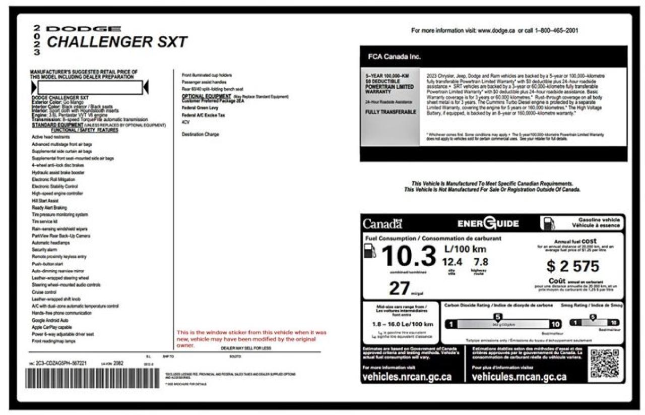 2023 Dodge Challenger SXT Apple Car Play Bluetooth 18"Alloy Photo3