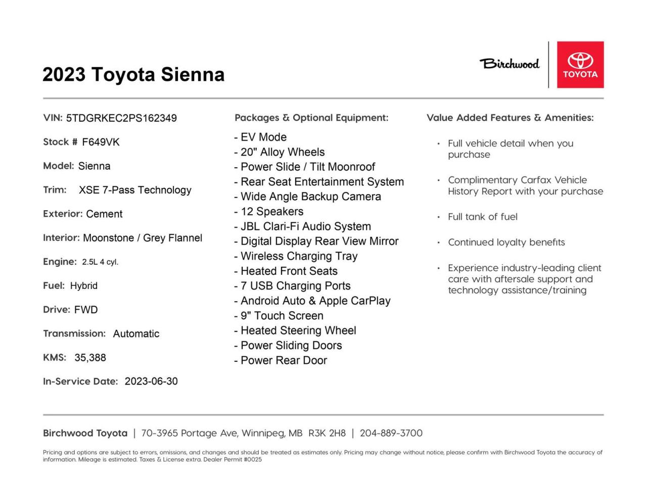 Used 2023 Toyota Sienna XSE Tech Pkg FWD | CPO | Rear Seat Entertainment for sale in Winnipeg, MB