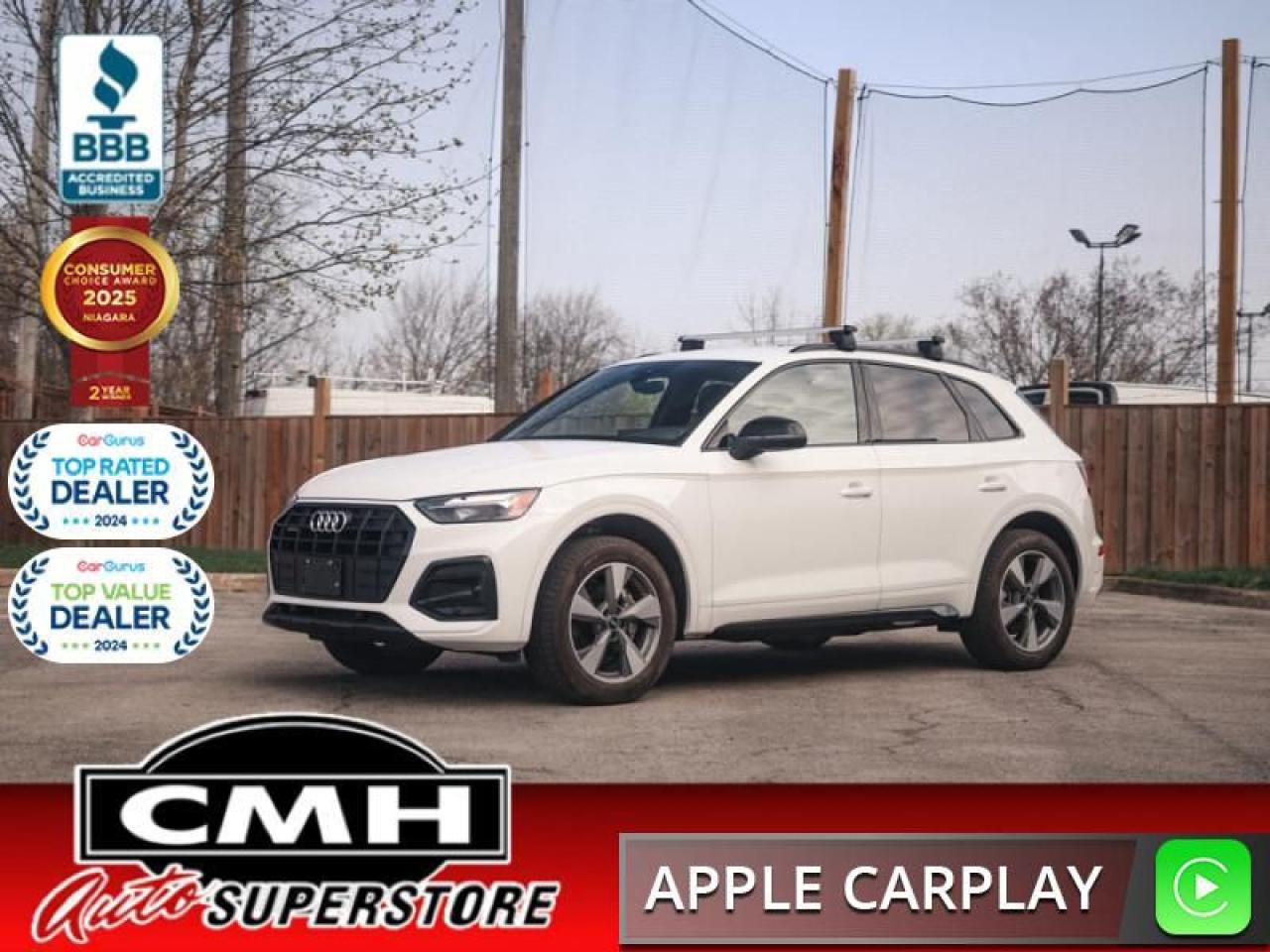 <b>GORGEOUS UNIT !! QUATTRO !! REAR CAMERA, PARKING SENSORS, LANE SENSING, APPLE CARPLAY, ANDROID AUTO, LEATHER, POWER SEATS W/DRIVER MEMORY, HEATED SEATS, HEATED STEERING WHEEL, TRIZONE CLIMATE CONTROL, POWER LIFTGATE, 19-INCH ALLOY WHEELS</b><br>  <br>CMH certifies that all vehicles meet DOUBLE the Ministry standards for Brakes and Tires<br><br> <br>    This  2023 Audi Q5 is for sale today. <br> <br>For luxury SUV buyers who are big on style and technology, this 2023 Audi Q5 is a handsome choice with plenty to like. This vehicle looks good, treats occupants right, and wont seem out of place at the valet stand. This Q5 applies the brands luxury pedigree to the compact-crossover template, and features an impeccably-built cabin with upscale features, impressive ergonomics, and a tranquil ride quality. Overall, this Audi Q5 promotes a stately image and delivers a posh driving experience.This  SUV has 33,669 kms. Its  white in colour  and is completely accident free based on the <a href=https://vhr.carfax.ca/?id=WDa5Ghznzh/4lOIZPkCVaes7+uMCE2Cd target=_blank>CARFAX Report</a> . It has an automatic transmission and is powered by a  261HP 2.0L 4 Cylinder Engine. <br> <br> Our Q5s trim level is Komfort 45 TFSI quattro. This SUV is more than a simple family vehicle with luxury features like heated leather bucket seats with contrast stitching, a leather steering wheel, proximity key with push button start, proximity cargo access, and voice activated LCD touchscreen infotainment with wireless Apple CarPlay. The style continues on the exterior with a dual tailpipe, aluminum alloy wheels, programmable LED lighting, fog lamps, and perimeter lights. Drive in confident safety with lane departure warning, blind spot monitor, and a back up camera. This vehicle has been upgraded with the following features: Leather Seats,  Heated Seats,  Apple Carplay,  Heated Steering Wheel,  Power Liftgate,  Blind Spot Detection,  Lane Keep Assist. <br> <br>To apply right now for financing use this link : <a href=https://www.cmhniagara.com/financing/ target=_blank>https://www.cmhniagara.com/financing/</a><br><br> <br/><br>Trade-ins are welcome! Financing available OAC ! Price INCLUDES a valid safety certificate! Price INCLUDES a 60-day limited warranty on all vehicles except classic or vintage cars. CMH is a Full Disclosure dealer with no hidden fees. We are a family-owned and operated business for over 30 years! o~o