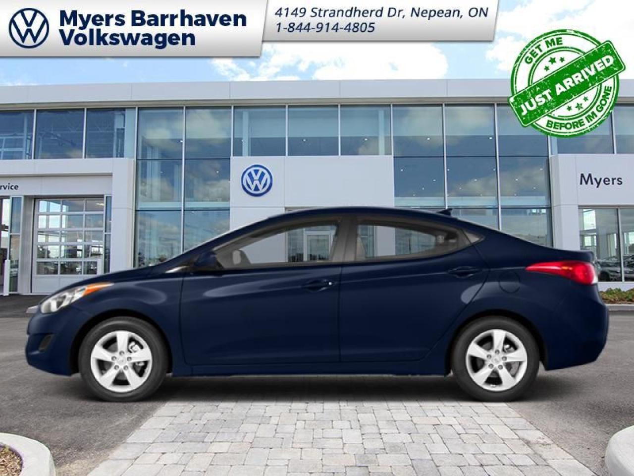 <b>Leather Seats,  Air Conditioning,  Power Windows,  Remote Keyless Entry,  Satellite Radio!</b><br> <br>    With comfortable and supportive front seats, the driving experience is anything but dull. This  2013 Hyundai Elantra is fresh on our lot in Nepean. <br> <br>The 2013 Hyundai Elantra is a compact car continues to impress with its styling, fuel efficiency and bang for the buck. It has modern styling that looks sophisticated, offers simple and logical pricing and options packages, and an interior with some big-car perks.This  sedan has 126,880 kms. Its  blue in colour  . It has an automatic transmission and is powered by a  148HP 1.8L 4 Cylinder Engine.   This vehicle has been upgraded with the following features: Leather Seats,  Air Conditioning,  Power Windows,  Remote Keyless Entry,  Satellite Radio,  . <br> <br>To apply right now for financing use this link : <a href=https://www.barrhavenvw.ca/en/form/new/financing-request-step-1/44 target=_blank>https://www.barrhavenvw.ca/en/form/new/financing-request-step-1/44</a><br><br> <br/><br> Buy this vehicle now for the lowest bi-weekly payment of <b>$105.12</b> with $0 down for 48 months @ 9.99% APR O.A.C. ((Plus applicable taxes and fees - Some conditions apply to get approved at the mentioned rate)     ).  See dealer for details. <br> <br>We are your premier Volkswagen dealership in the region. If youre looking for a new Volkswagen or a car, check out Barrhaven Volkswagens new, pre-owned, and certified pre-owned Volkswagen inventories. We have the complete lineup of new Volkswagen vehicles in stock like the GTI, Golf R, Jetta, Tiguan, Atlas Cross Sport, Volkswagen ID.4 electric vehicle, and Atlas. If you cant find the Volkswagen model youre looking for in the colour that you want, feel free to contact us and well be happy to find it for you. If youre in the market for pre-owned cars, make sure you check out our inventory. If you see a car that you like, contact 844-914-4805 to schedule a test drive.<br> Come by and check out our fleet of 30+ used cars and trucks and 60+ new cars and trucks for sale in Nepean.  o~o