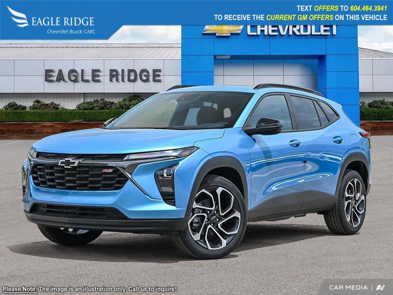 New 2025 Chevrolet Trax 2RS heated front seats, start/stop functionality, emergency braking, forward collision alert, front pedestrian braking, lane keep assist, USB ports, Apple CarPlay, and Android Auto. for sale in Coquitlam, BC