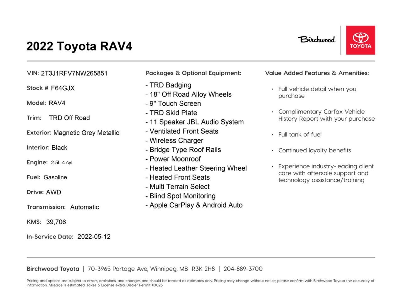 Used 2022 Toyota RAV4 TRD Off Road | CPO | Local | Cooled Seats for sale in Winnipeg, MB