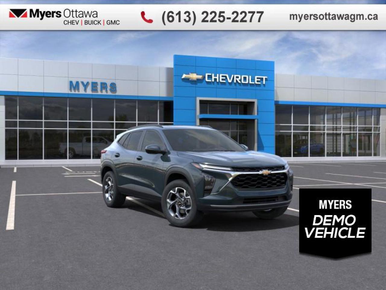 <br> <br>  This 2025 Chevrolet Trax promises genuine practicality in a stylish and attractive package. <br> <br>The ever-popular Chevy Trax sports exciting looks with even more interior space and enhanced safety features. Compact proportions with an efficient powertrain make this crossover the ideal urban companion. Step this way to experience what prime urban commuting is with this 2025 Trax.<br> <br> This cypress gry SUV  has an automatic transmission and is powered by a  137HP 1.2L 3 Cylinder Engine.<br> <br> Our Traxs trim level is LT. This Trax 1LT features the Driver Confidence Package with rear cross traffic alert, blind spot detection and adaptive cruise control, with the LS Convenience Package, that includes a heated steering wheel, heated side mirrors and remote engine start, along with great standard features such as heated front seats, cruise control, 60/40 split-folding rear seats, air conditioning, and an upgraded 11-inch infotainment screen with wireless Apple CarPlay and Android Auto, wi-fi hotspot capability, active noise cancellation, and SiriusXM streaming radio. Safety features also include front pedestrian braking, forward collision alert, lane keeping assist with lane departure warning, IntelliBeam, and a rearview camera. This vehicle has been upgraded with the following features: Sunroof.  This is a demonstrator vehicle driven by a member of our staff, so we can offer a great deal on it.<br><br> <br>To apply right now for financing use this link : <a href=https://creditonline.dealertrack.ca/Web/Default.aspx?Token=b35bf617-8dfe-4a3a-b6ae-b4e858efb71d&Lang=en target=_blank>https://creditonline.dealertrack.ca/Web/Default.aspx?Token=b35bf617-8dfe-4a3a-b6ae-b4e858efb71d&Lang=en</a><br><br> <br/> Weve discounted this vehicle $750.    3.99% financing for 84 months.  Incentives expire 2025-07-31.  See dealer for details. <br> <br><br> Come by and check out our fleet of 40+ used cars and trucks and 180+ new cars and trucks for sale in Ottawa.  o~o