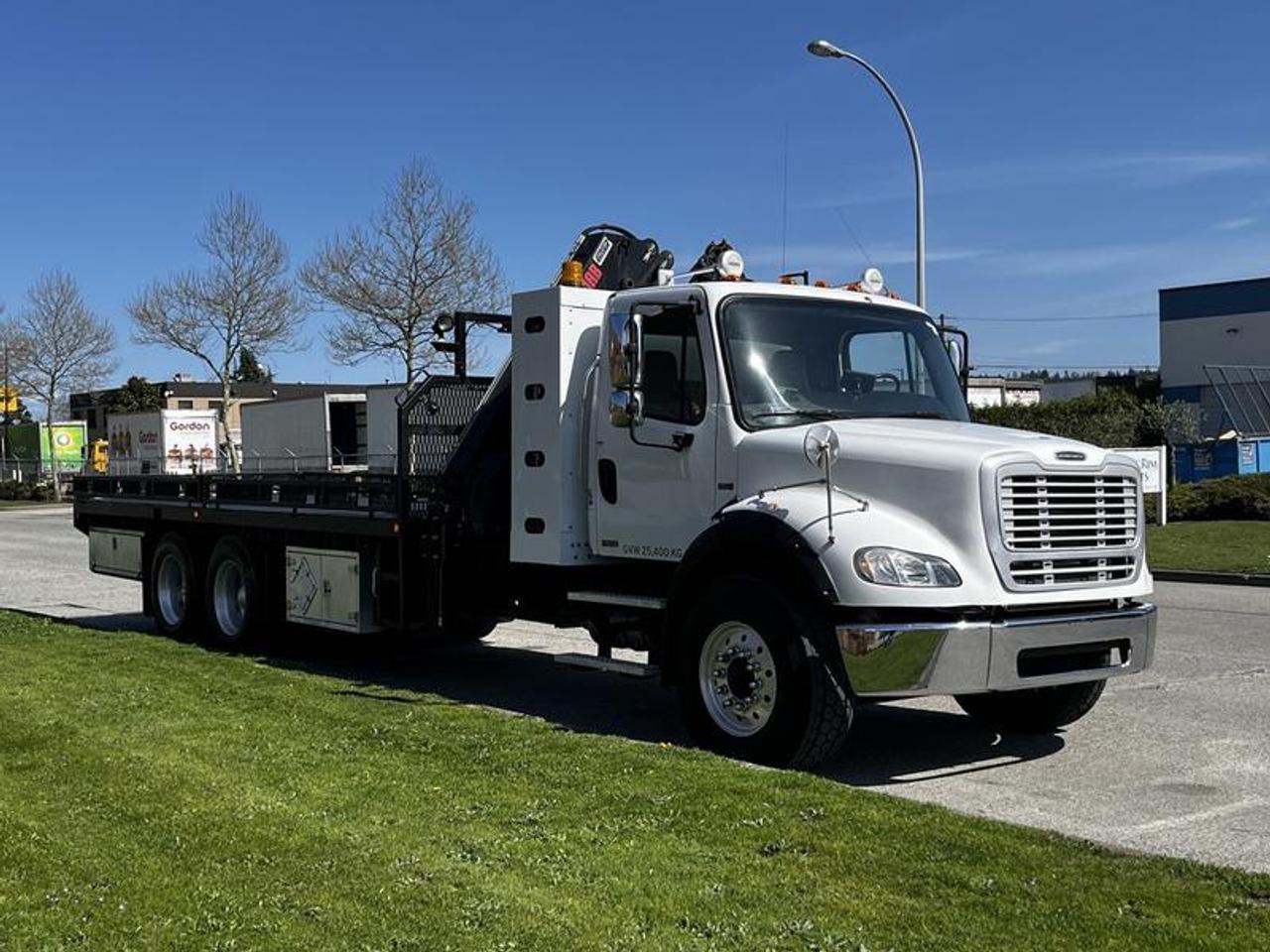 2012 Freightliner M2 112 22 Foot Flat Deck With Crane Air Brakes Natural Gas, 8.9L, 6 cylinder, 2 door, automatic, 6X4, cruise control, air conditioning, AM/FM radio, power door locks, power windows, white exterior, grey interior. Certificate and Decal Valid to June 2026 This item is currently OFFSITE. You must register an appointment with our office to schedule an offsite viewing. Appointments must be made a minimum of one business day in advance (and as defined by the days that Repo.com is open for business) before your appointment can be scheduled and confirmed. We may, at our own discretion, instead opt to transport smaller items to Repo.coms main yard for viewing purposes.  $128,820.00 plus $375 processing fee, $129,195.00 total payment obligation before taxes.   Listing report, warranty, contract commitment cancellation fee, financing available on approved credit (some limitations and exceptions may apply). All above specifications and information is considered to be accurate but is not guaranteed and no opinion or advice is given as to whether this item should be purchased. We do not allow test drives due to theft, fraud, acts of vandalism and undetectable impaired driving. Instead we provide the following benefits: Complimentary Warranty (with options to extend), Limited Money Back Satisfaction Guarantee on Fully Completed Contracts, Contract Commitment Cancellation, and an Open-Ended Sell-Back Option. Ask seller for details or call 604-522-REPO(7376) to confirm listing availability.